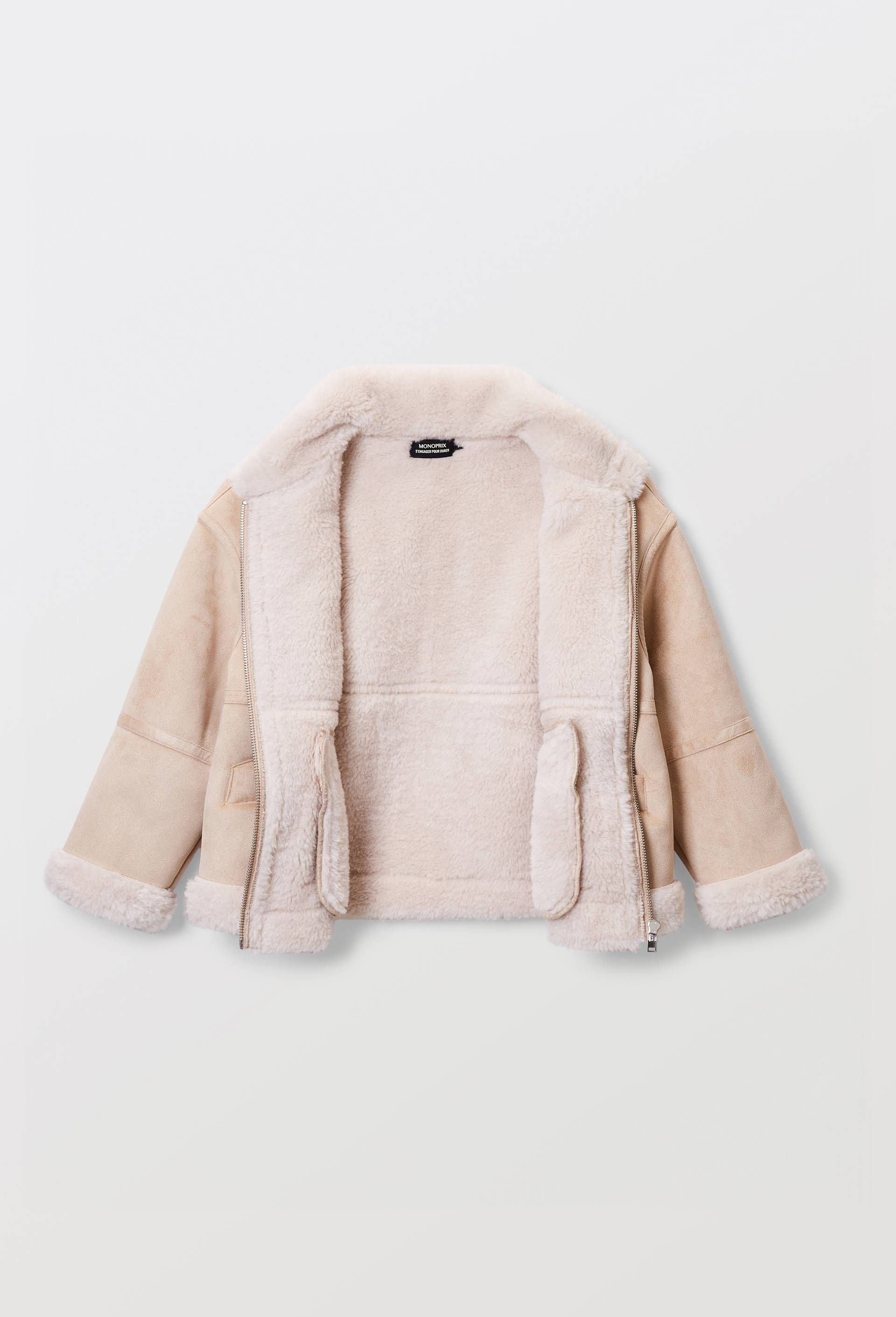 Manteau effet peau lain&eacute;e, Beige clair, large image number 2