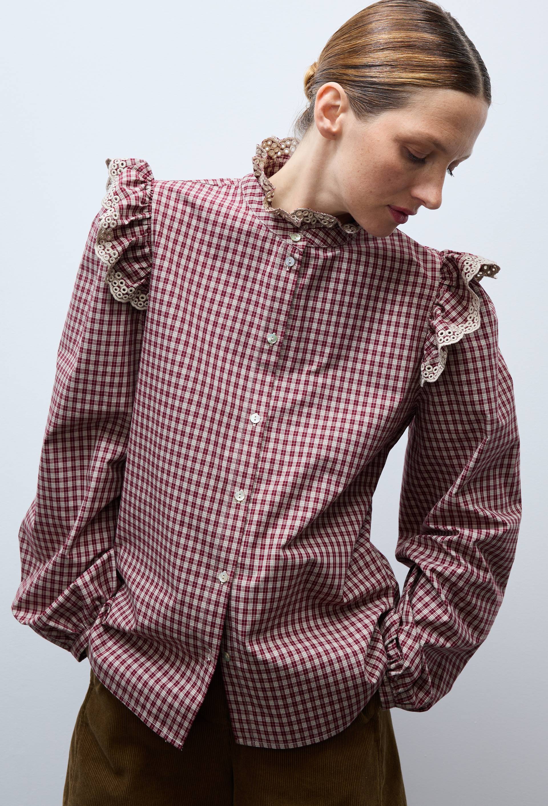 Chemise manches longues &agrave; carreaux en coton BIO GOTS, Brun, large image number 0