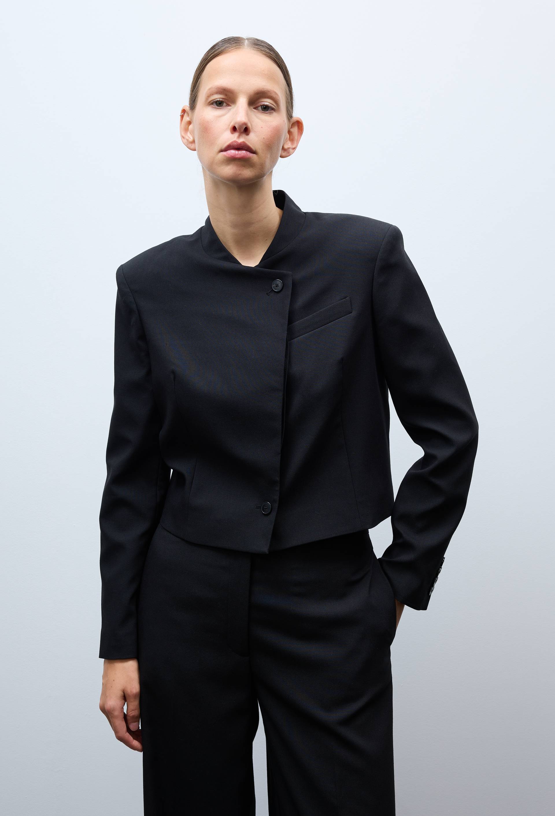 Veste blazer manches longues unie, Noir, large image number 0.0
