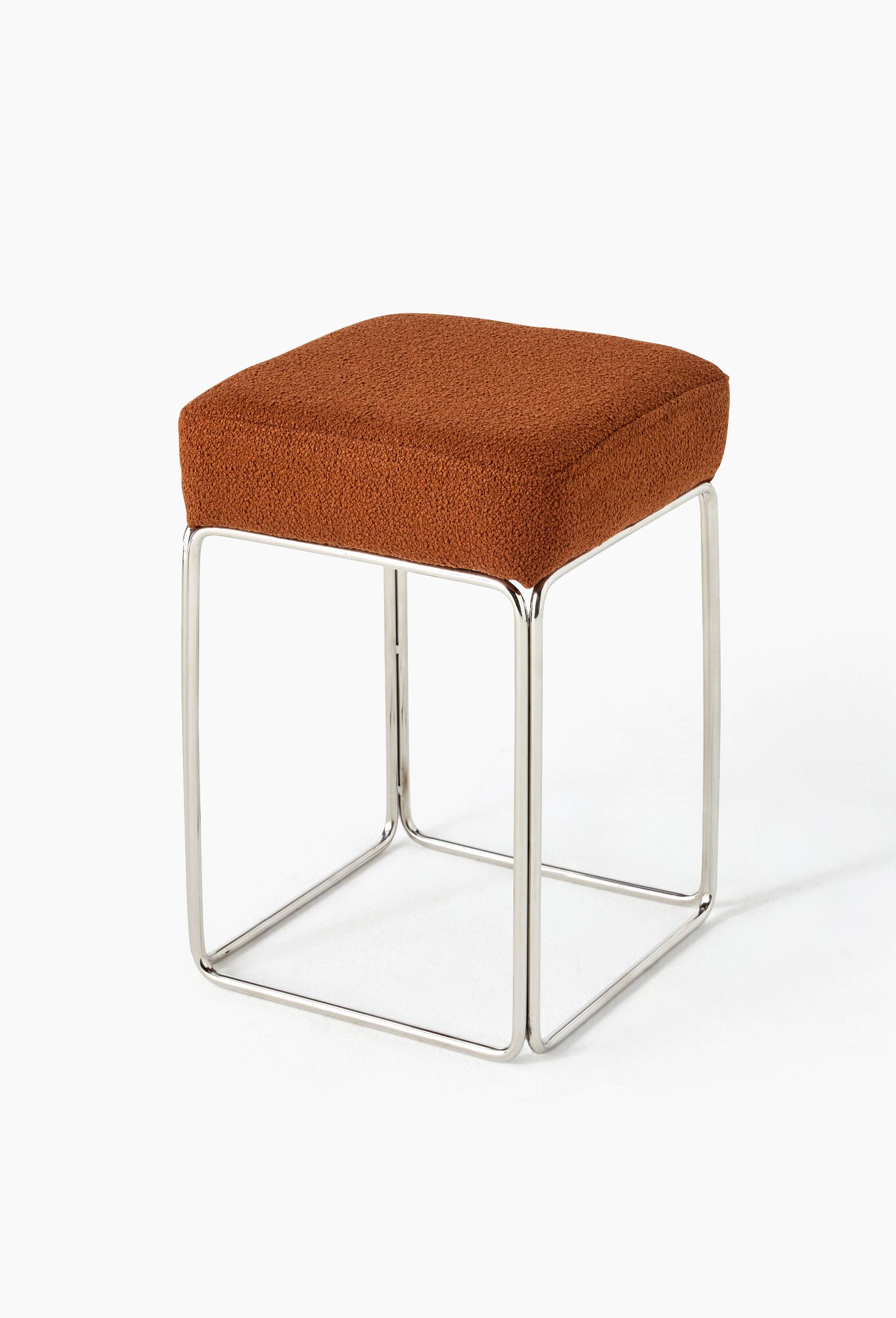Tabouret carr&eacute;, 33xH45cm, en acier inoxydable, MDF, tissu, Brun, large image number 0