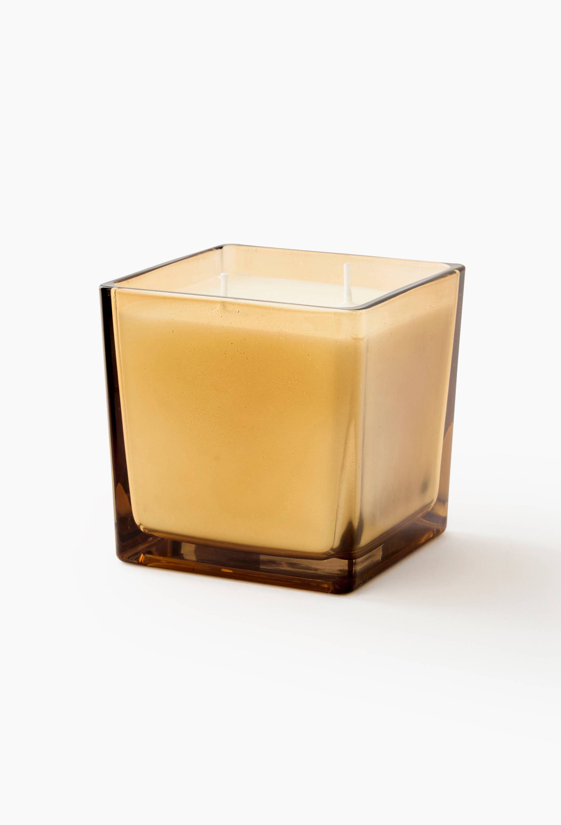 Bougie verre carr&eacute; ambre ou fum&eacute;, 10xH10, Jaune fonc&eacute;, large image number 0.0