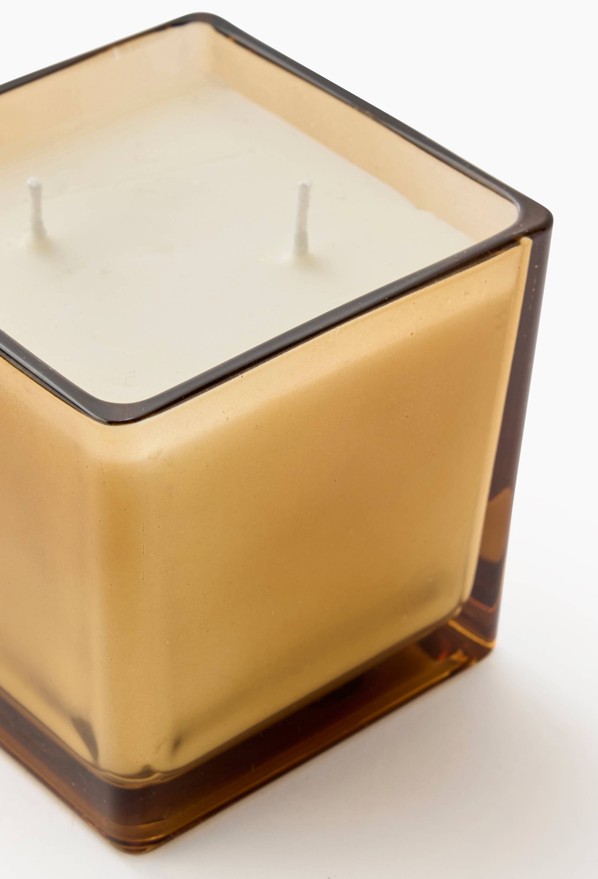 Bougie verre carr&eacute; ambre ou fum&eacute;, 10xH10, Jaune fonc&eacute;, large image number 1.0