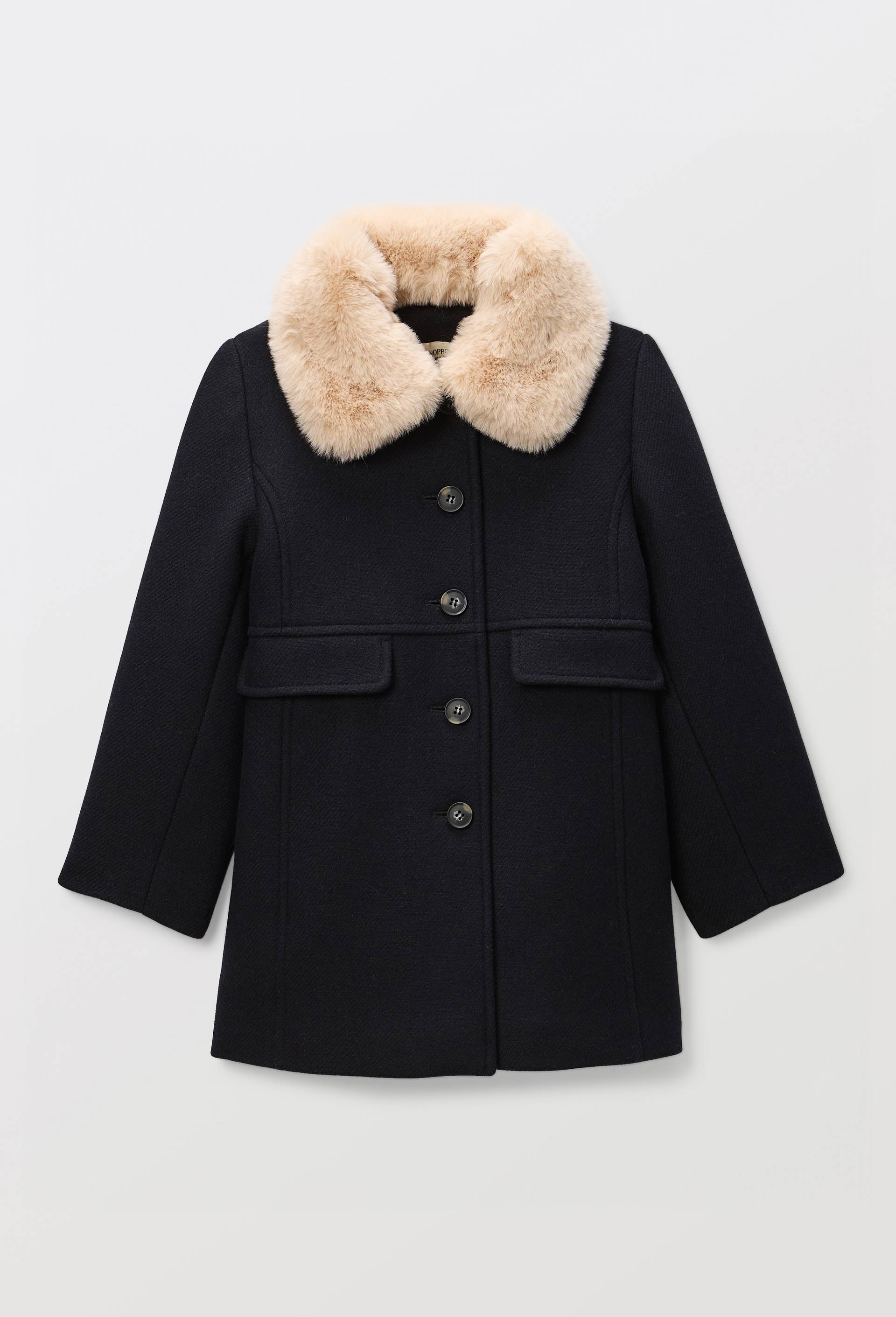 Manteau &agrave; col fausse fourrure, contenant de la laine, Bleu fonc&eacute;, large image number 0