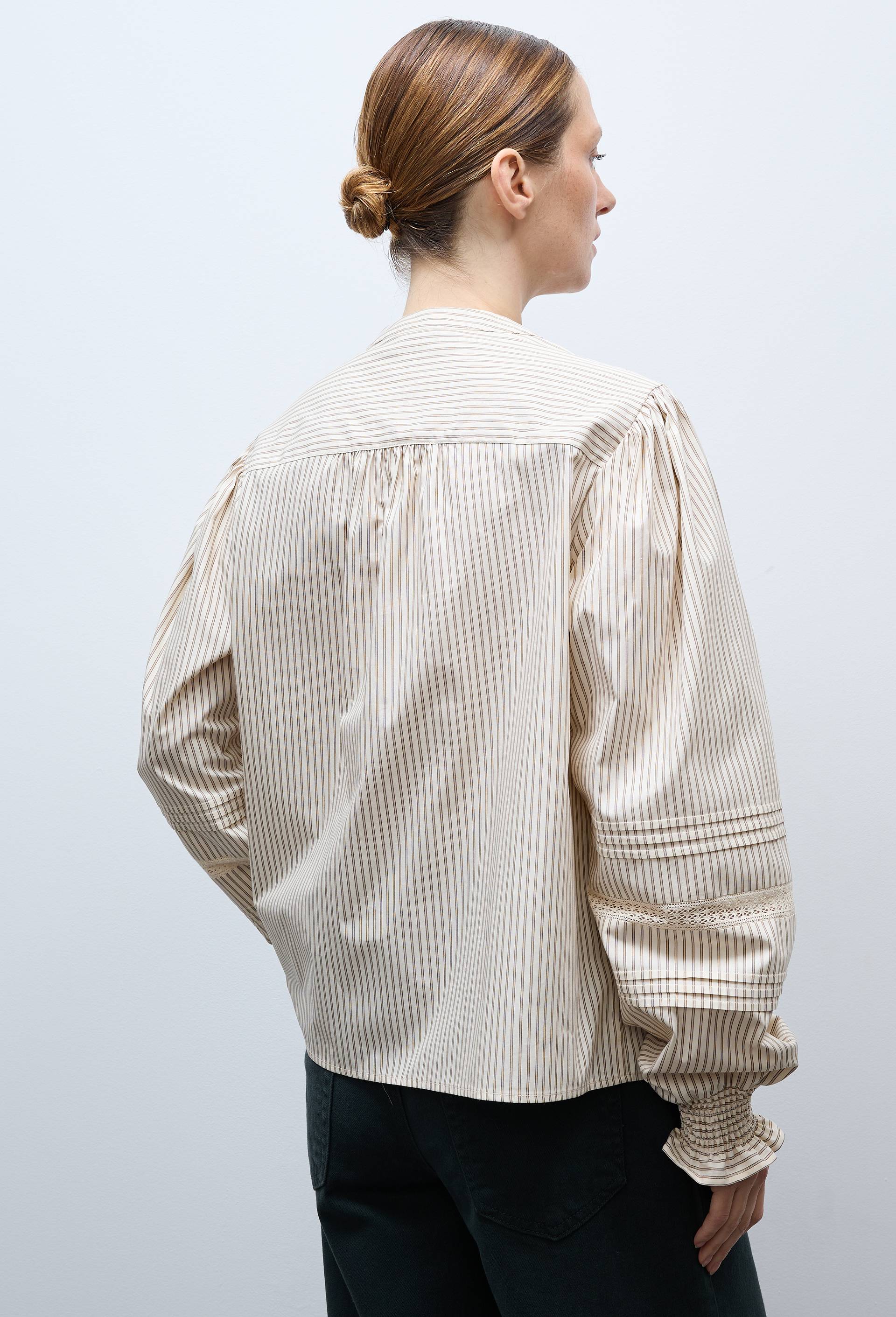Blouse ray&eacute;e manches longues en coton, Ecru, large image number 1.0