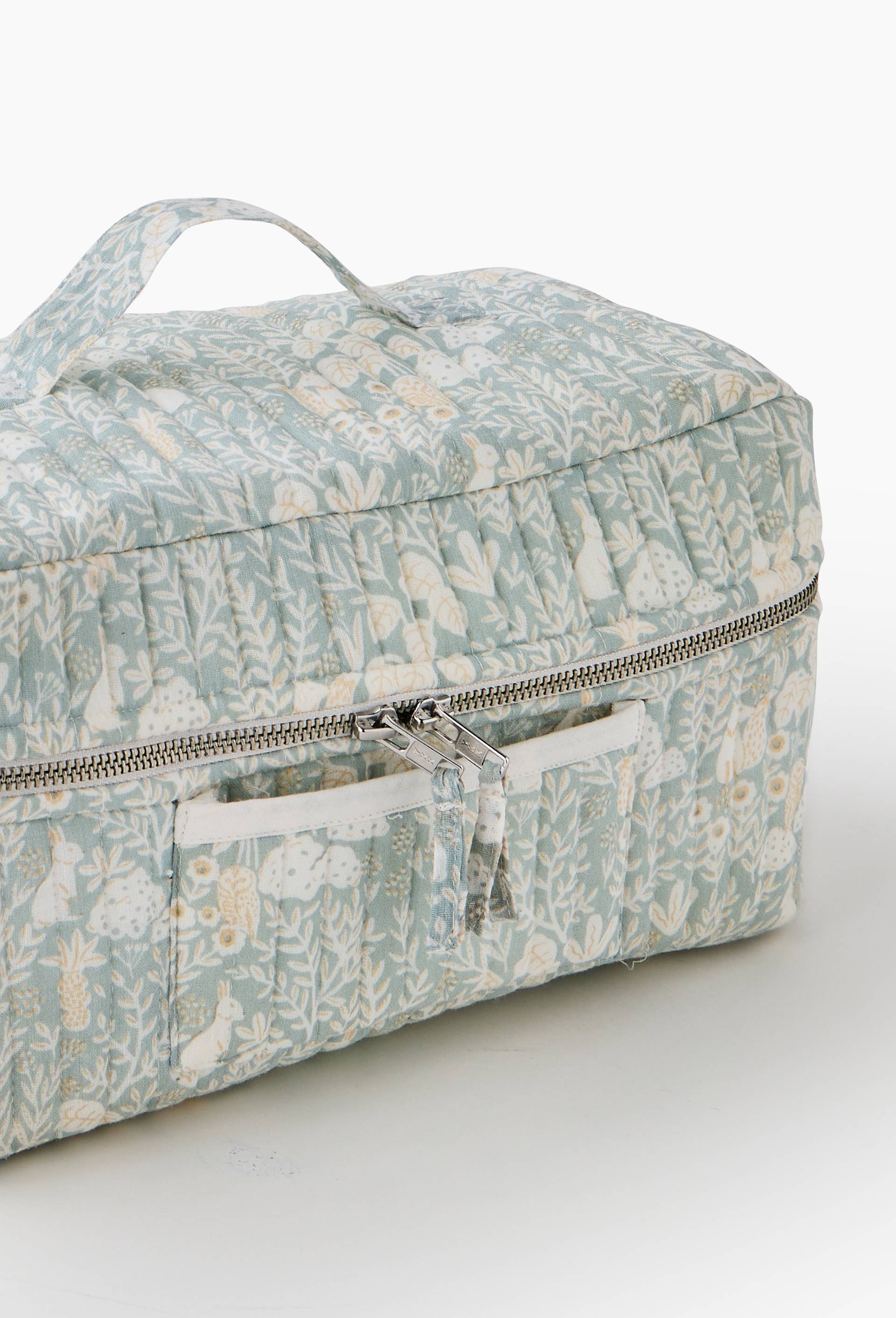 Trousse de toilette imprim&eacute;e, 30x17x17 cm, en gaze de coton, Vert clair, large image number 1
