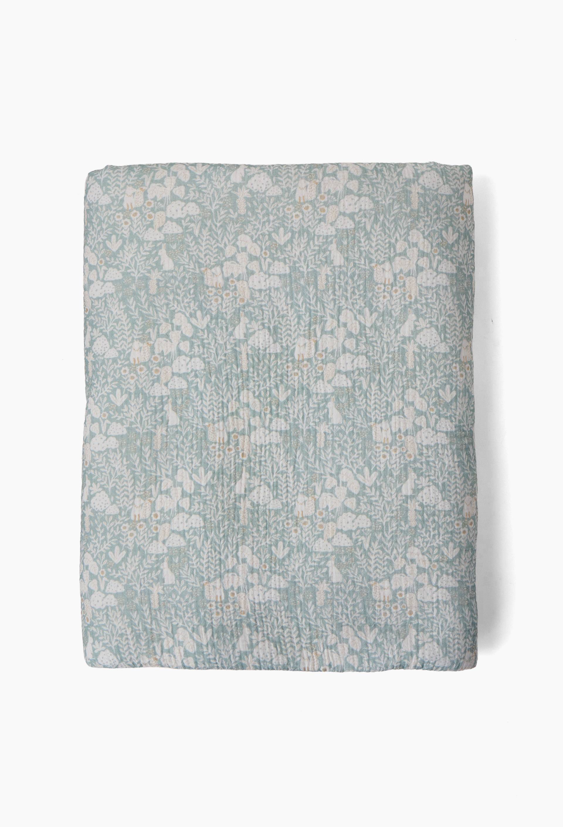Plaid doublure sherpa imprim&eacute;, 70x100 cm, en coton, Vert clair, large image number 0.0