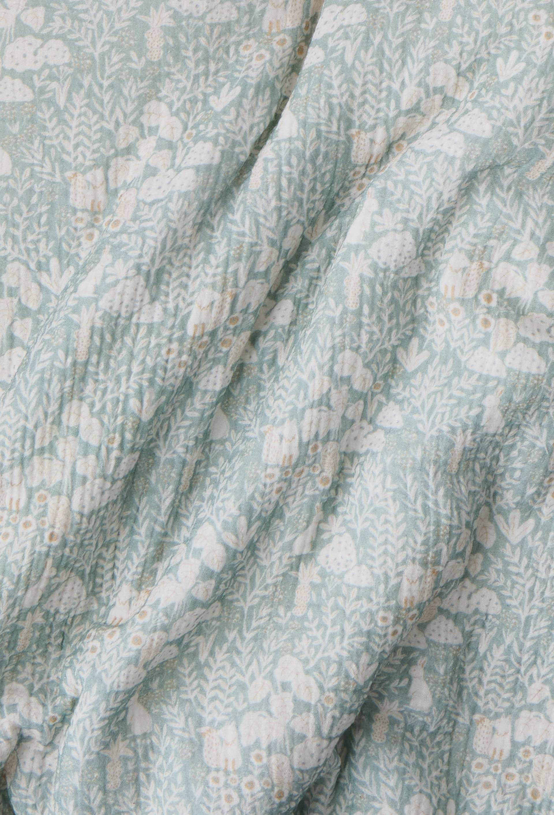 Plaid doublure sherpa imprim&eacute;, 70x100 cm, en coton, Vert clair, large image number 1