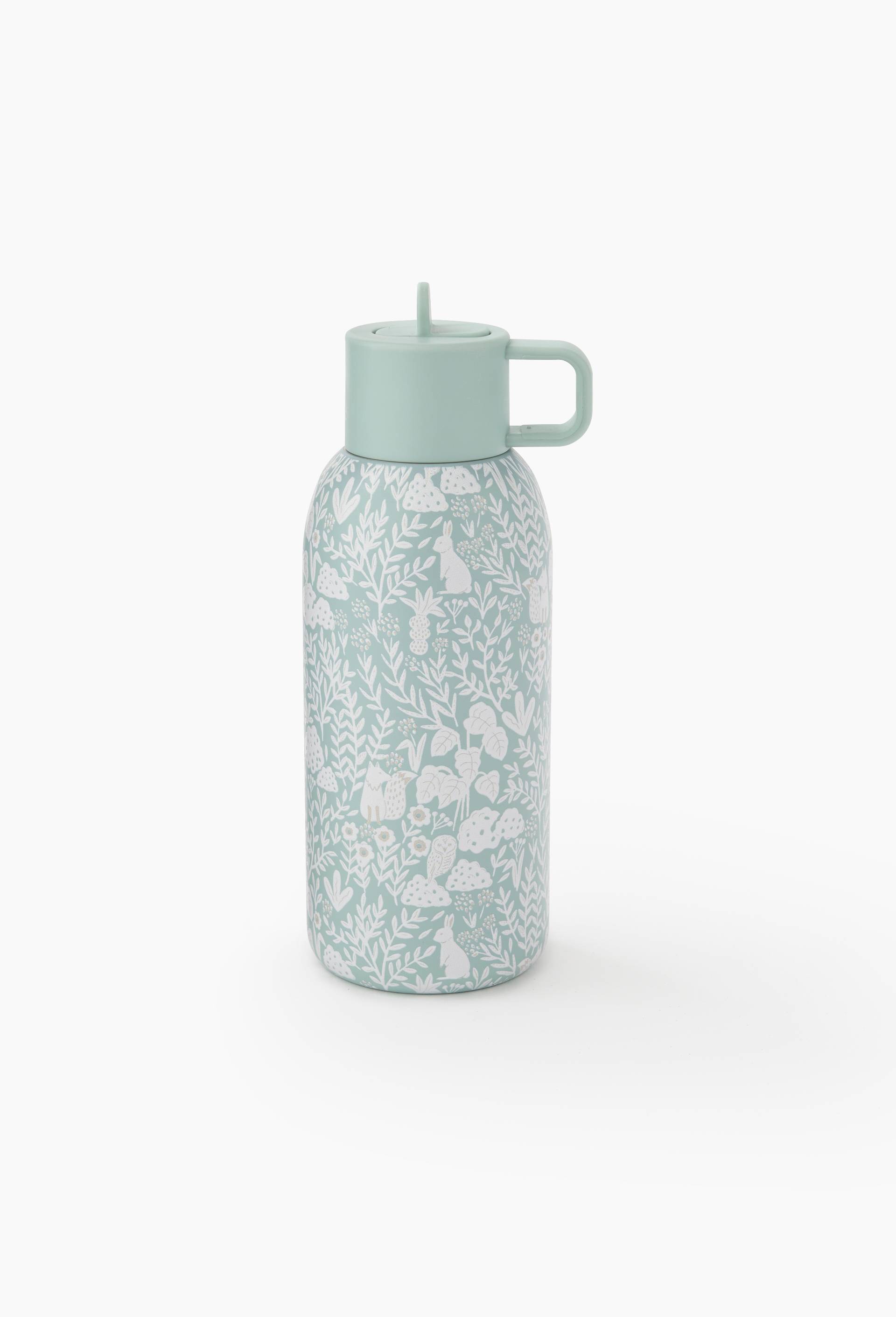 Gourde imprim&eacute;e bouchon paille, 350 ML, en acier inoxydable, Vert clair, large image number 0