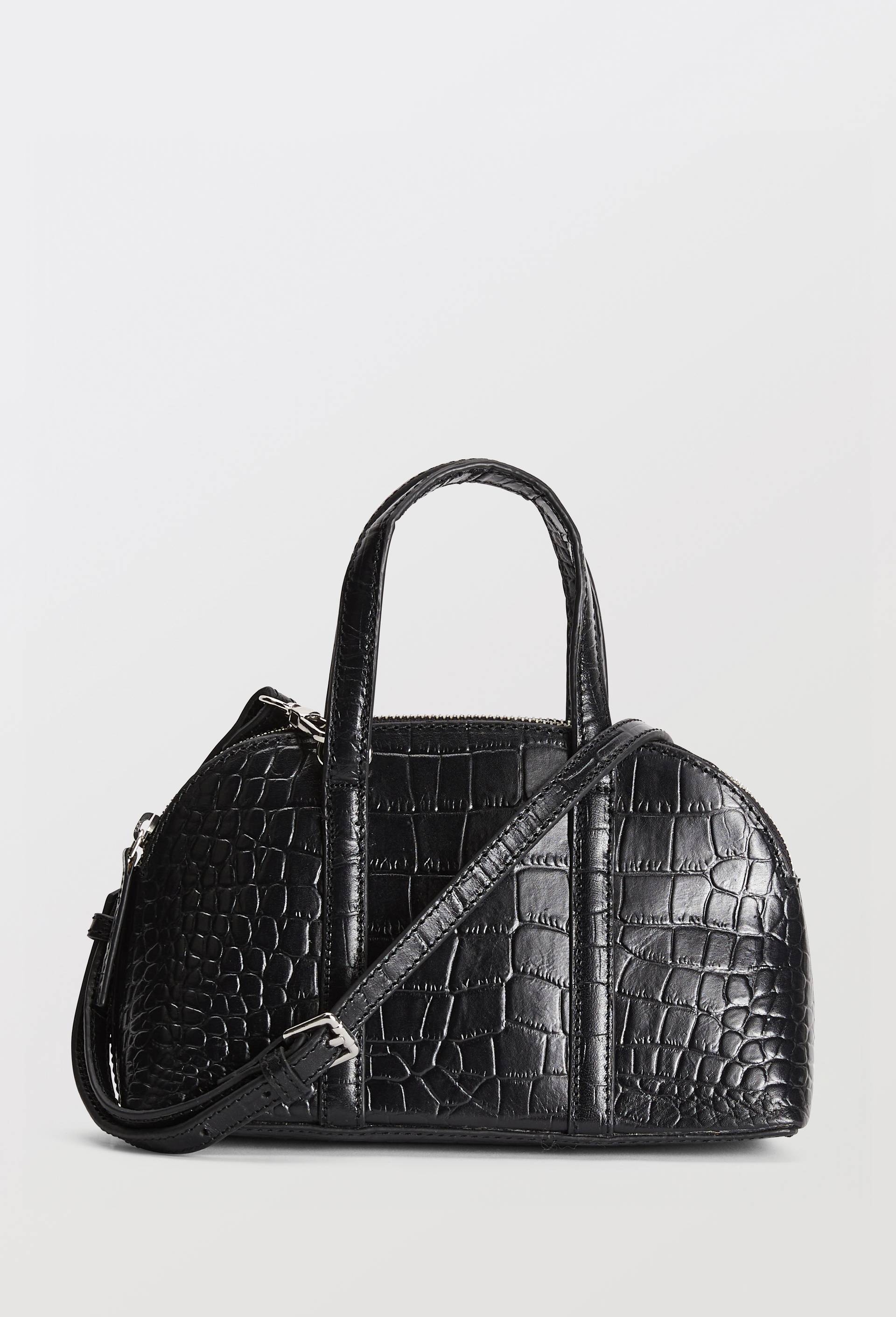 Sac port&eacute; travers en cuir imitation crocodile, Noir, swatch image