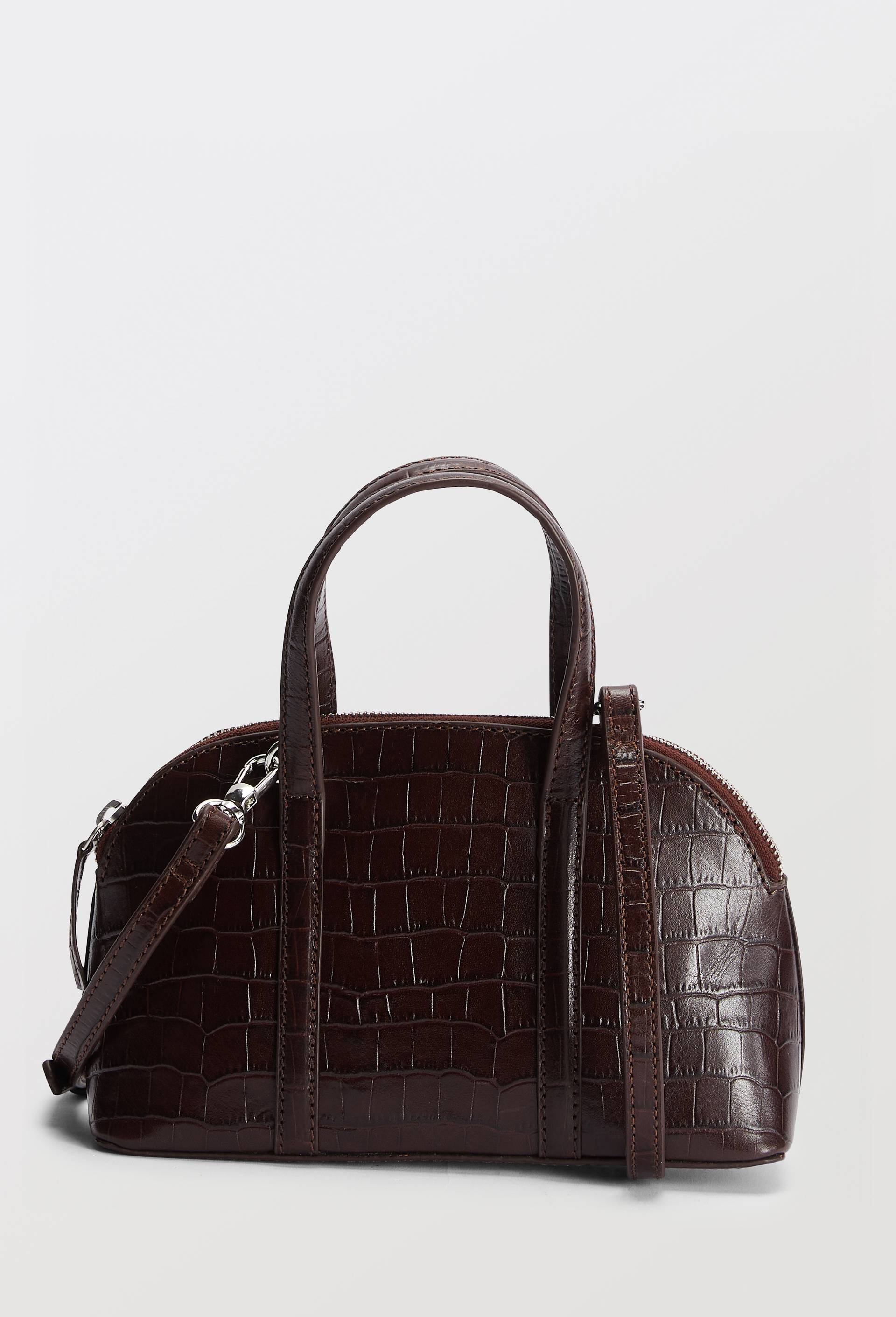 Sac port&eacute; travers en cuir imitation crocodile, Brun, large image number 0