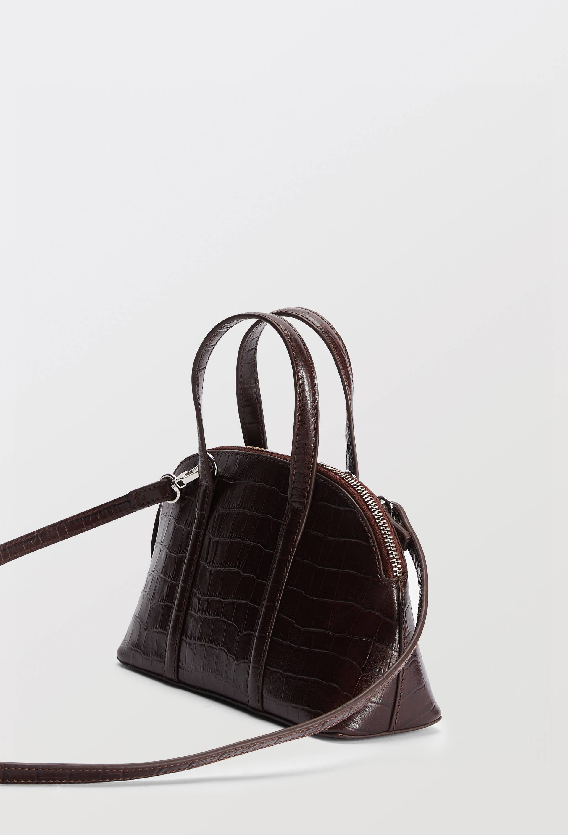 Sac port&eacute; travers en cuir imitation crocodile, Brun, large image number 1
