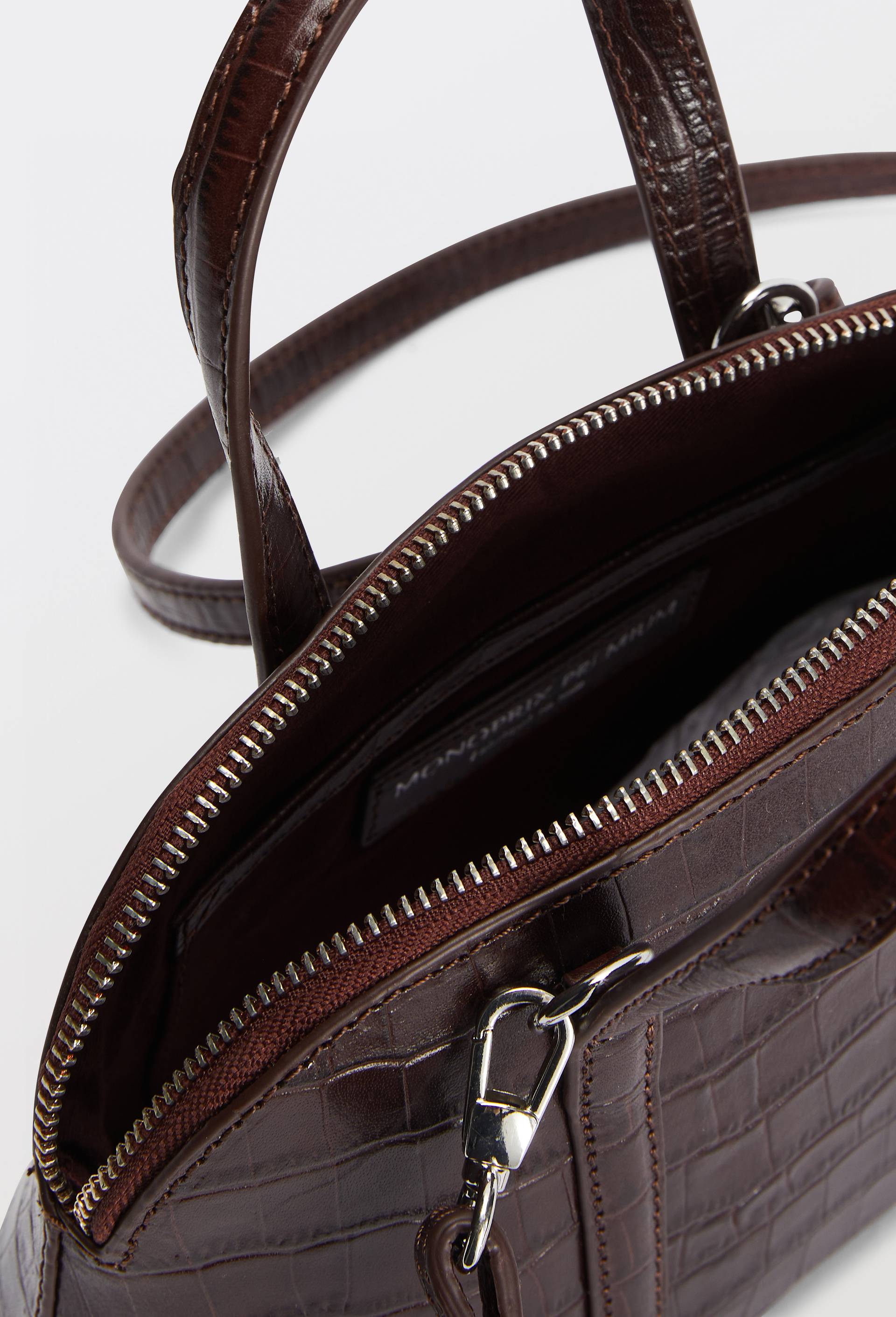 Sac port&eacute; travers en cuir imitation crocodile, Brun, large image number 2