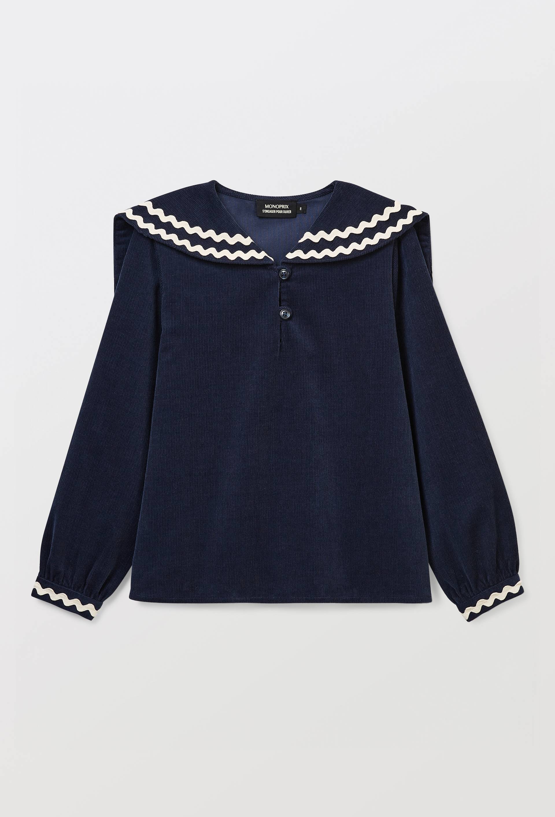 Blouse en velours col marin, Bleu fonc&eacute;, large image number 0