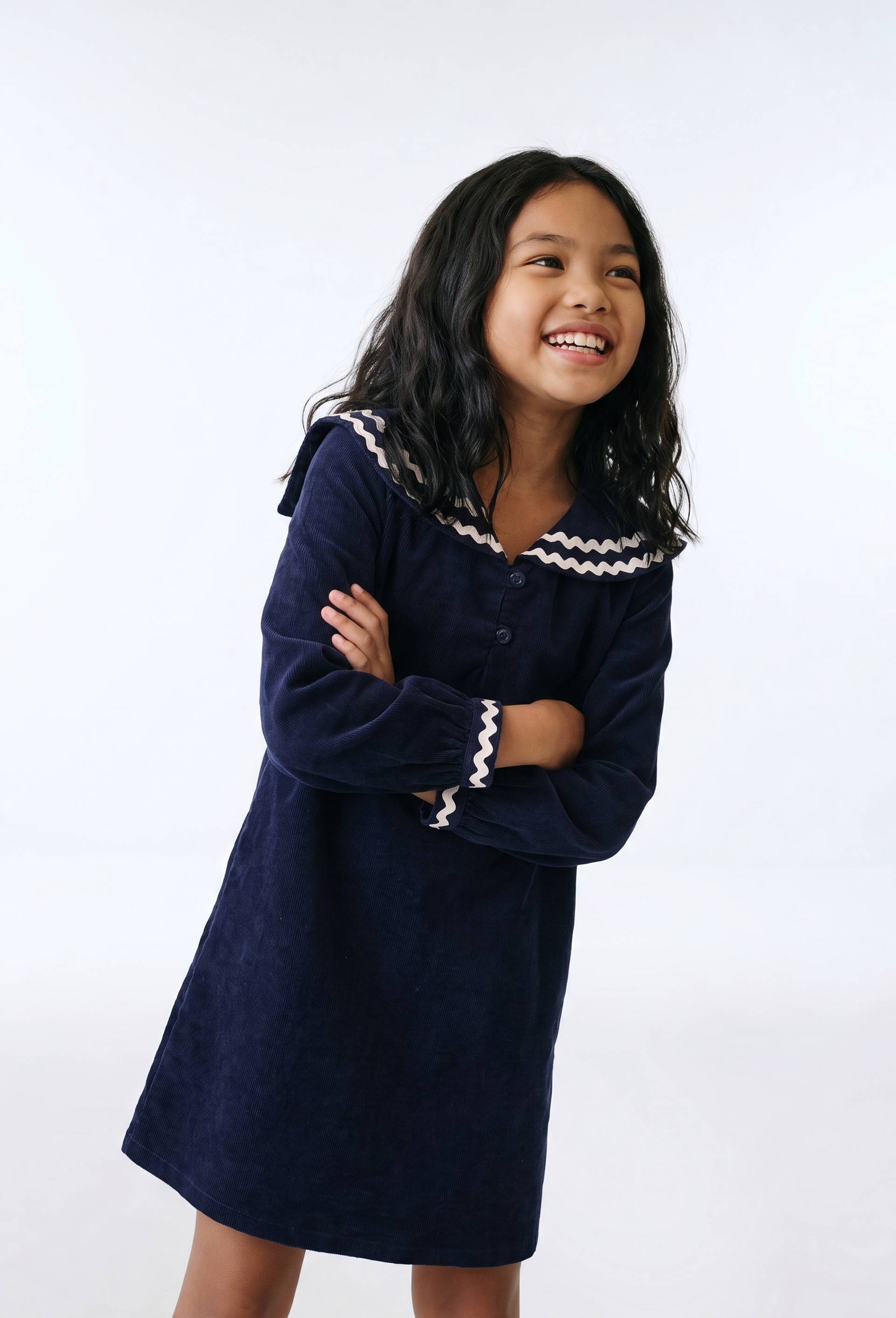 Robe en velours col marin, Bleu fonc&eacute;, large image number 0