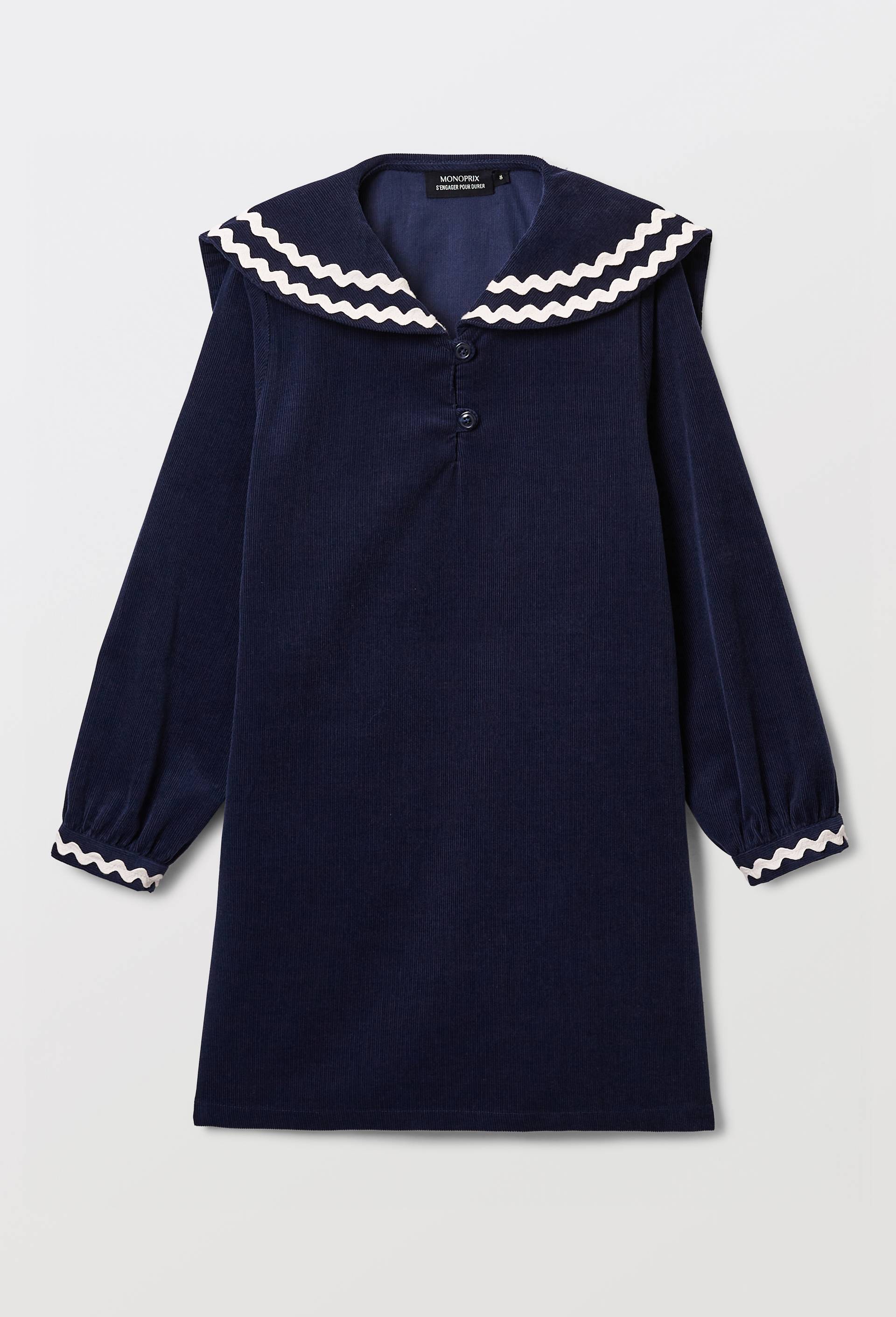 Robe en velours col marin, Bleu fonc&eacute;, large image number 1.0