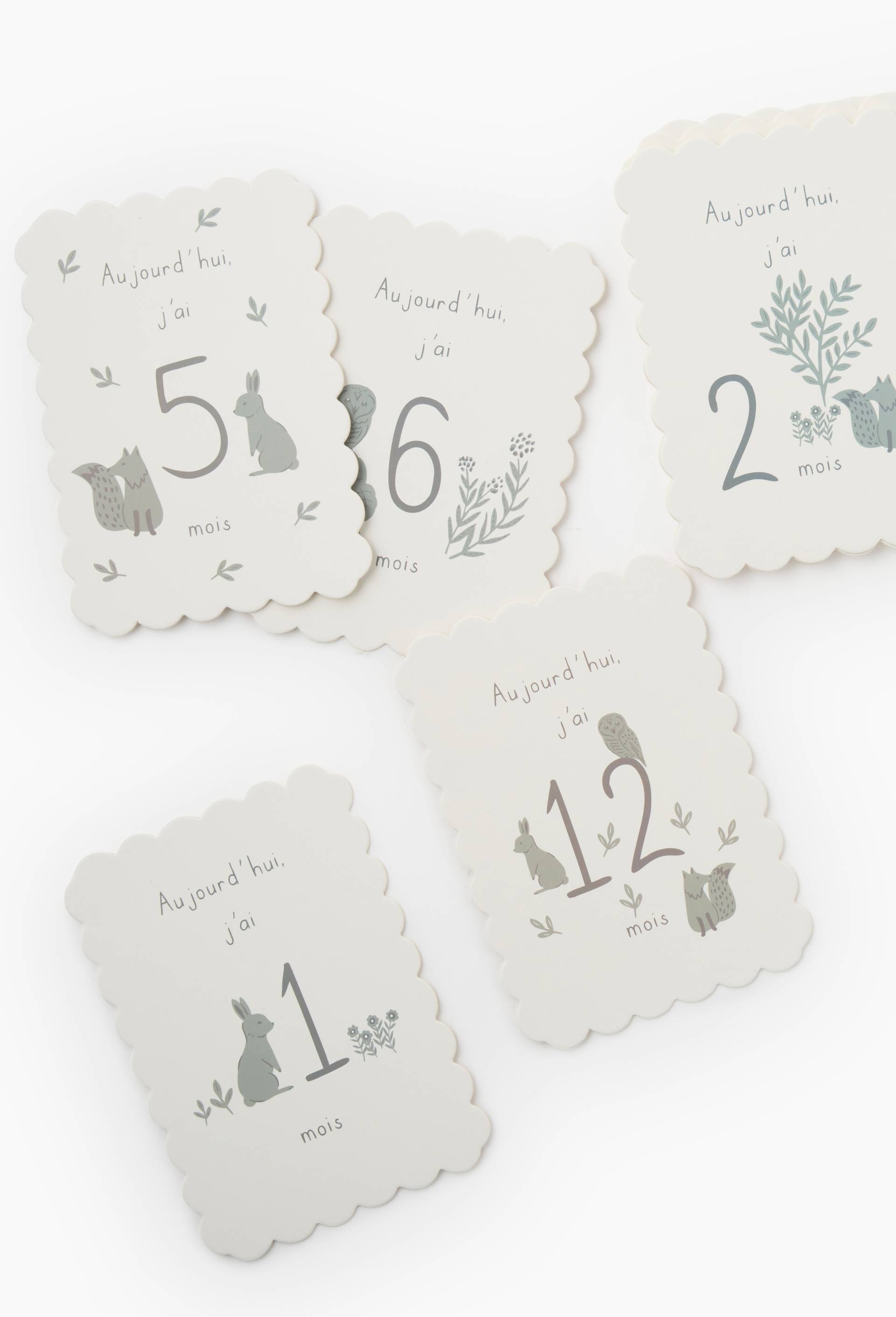 12 cartes &eacute;tapes, pour se souvenir de la premi&egrave;re ann&eacute;e de b&eacute;b&eacute;, Vert clair, large image number 0