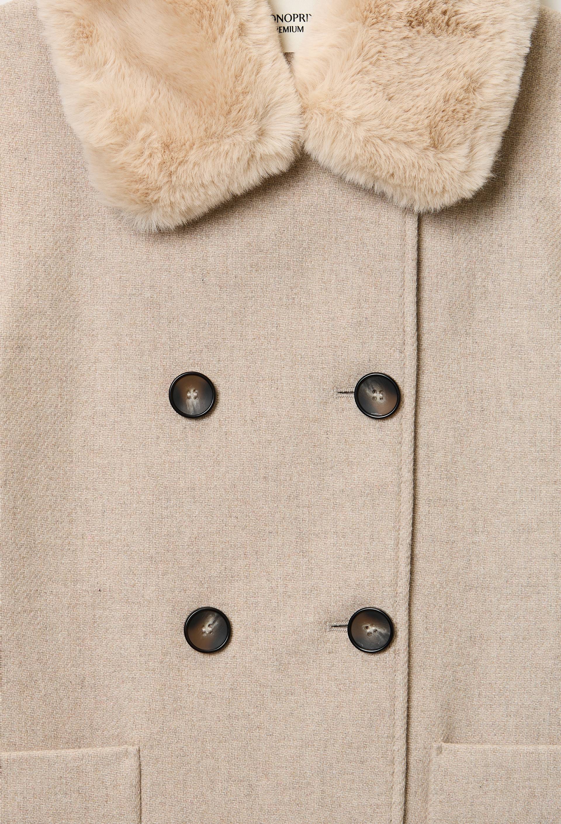 Manteau double boutonnage col amovible contenant de la laine, Beige, large image number 5