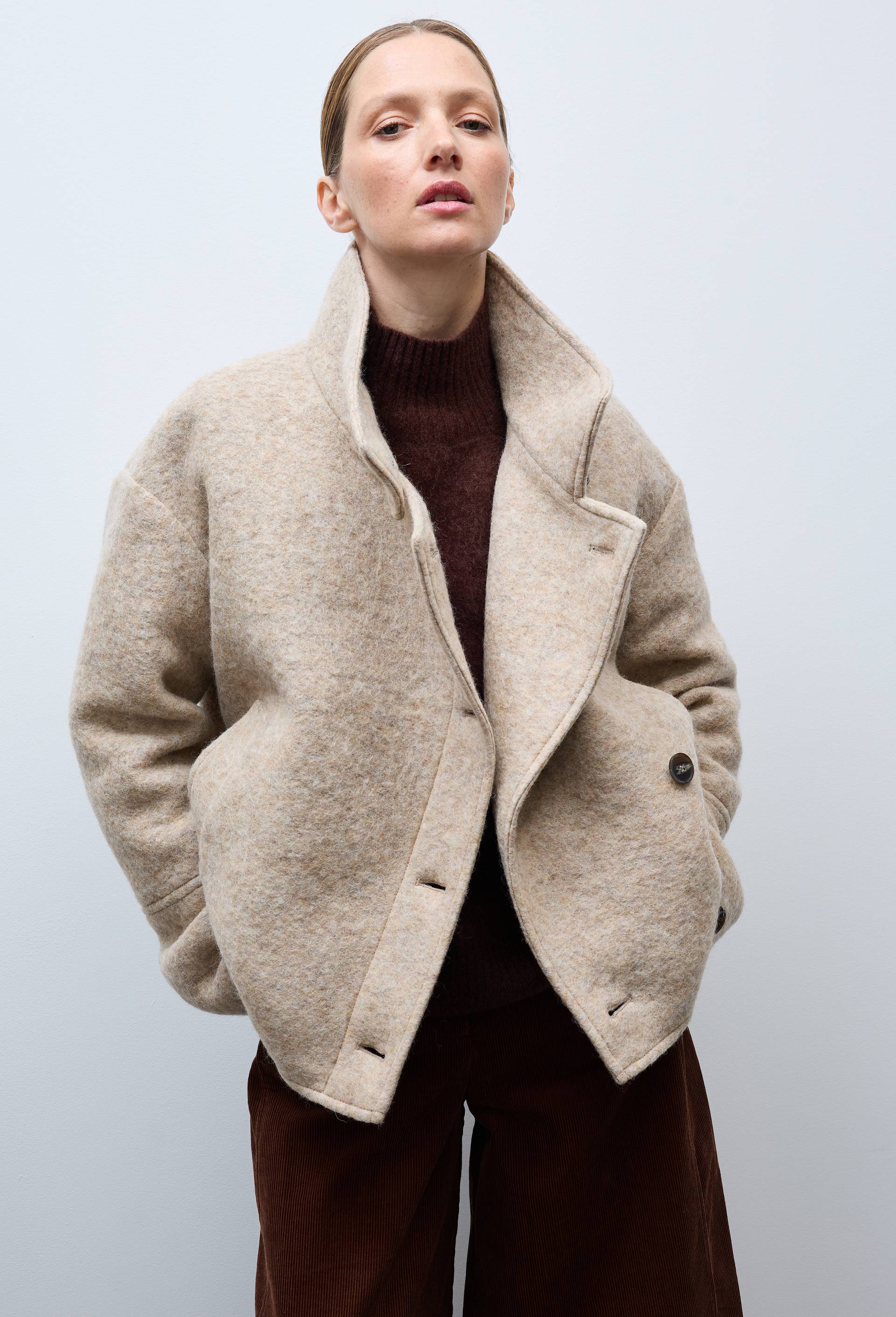 Manteau court crois&eacute; contenant de la laine, Beige clair, large image number 0.0