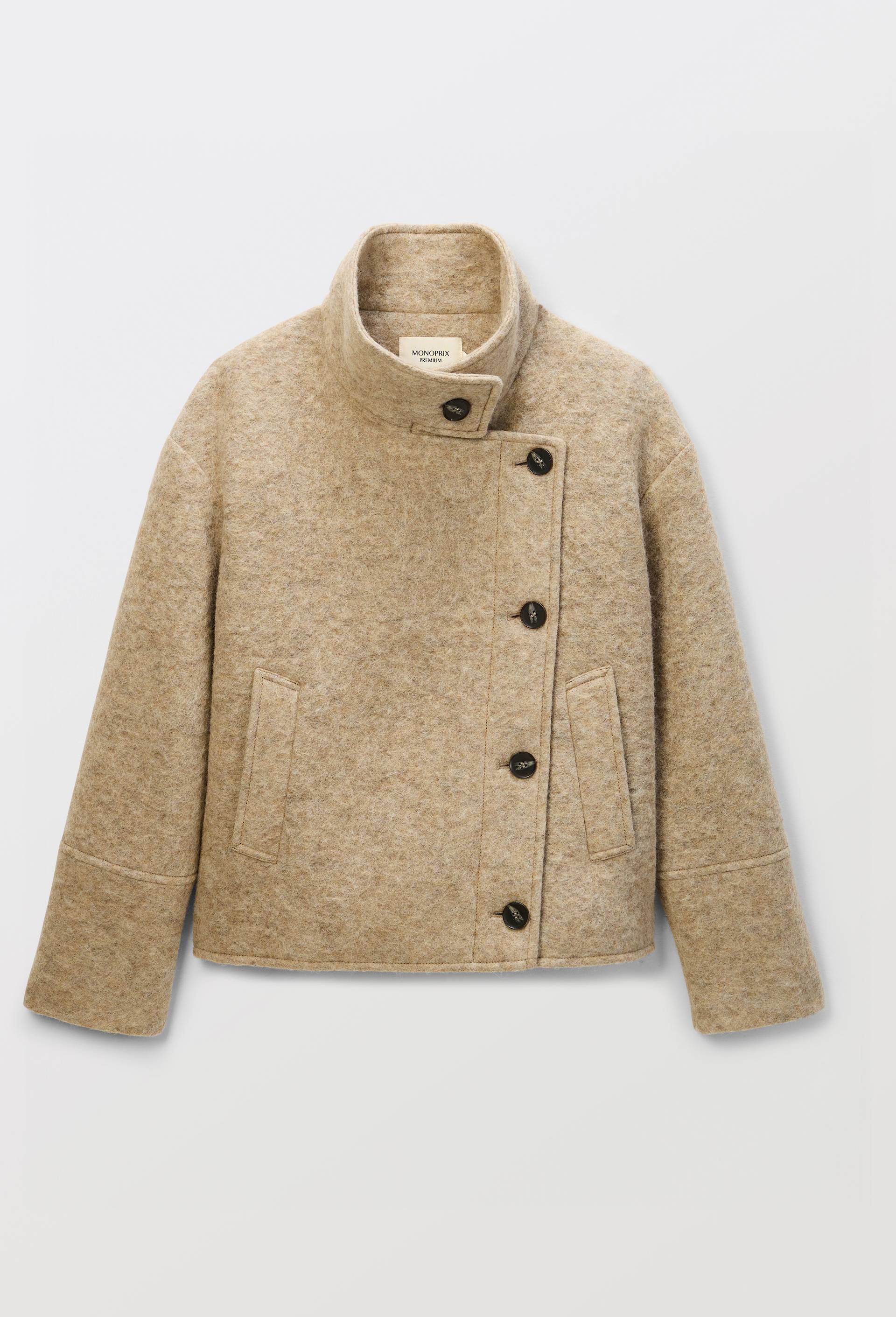 Manteau court crois&eacute; contenant de la laine, Beige clair, large image number 2