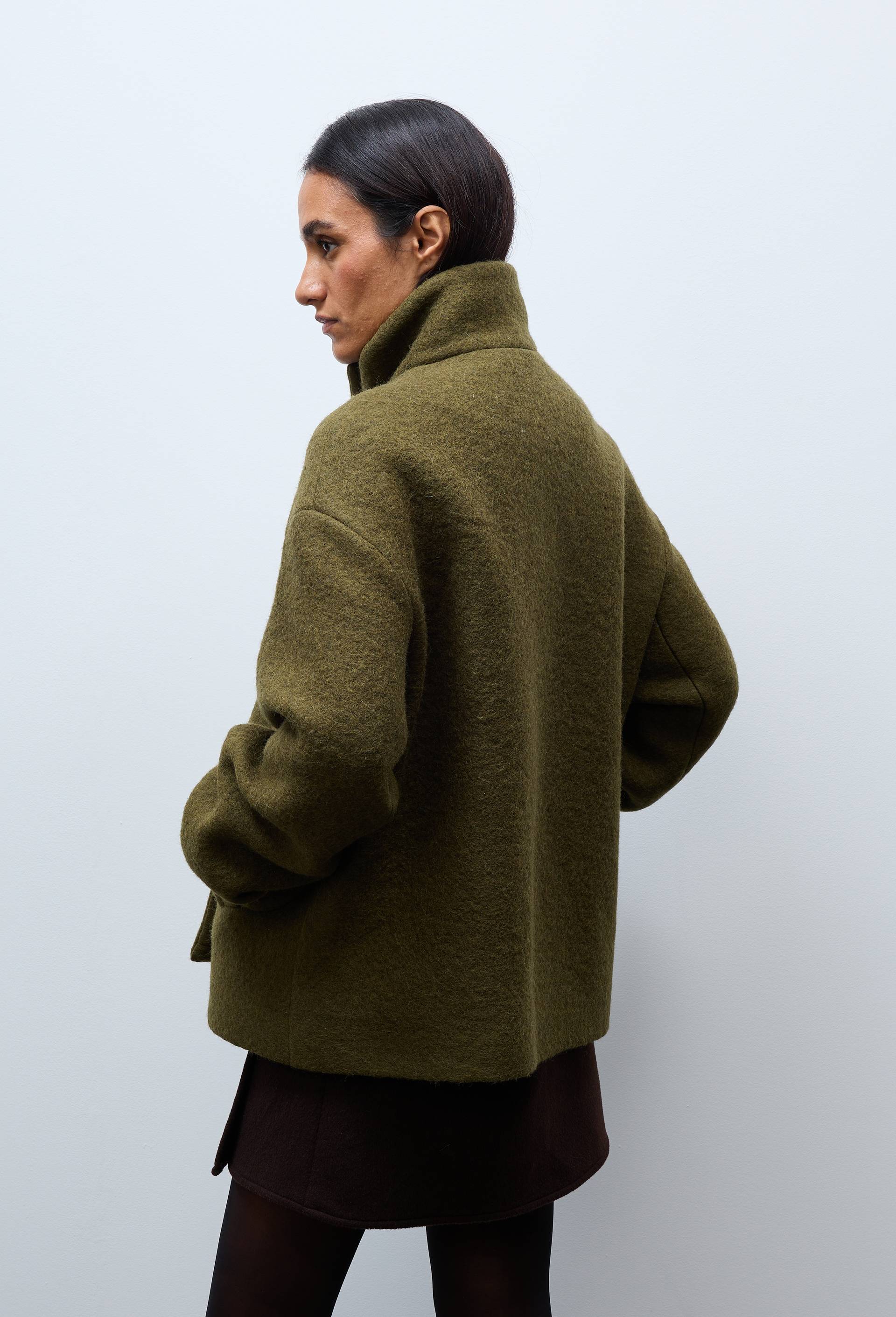 Manteau court crois&eacute; contenant de la laine, Vert fonc&eacute;, large image number 1