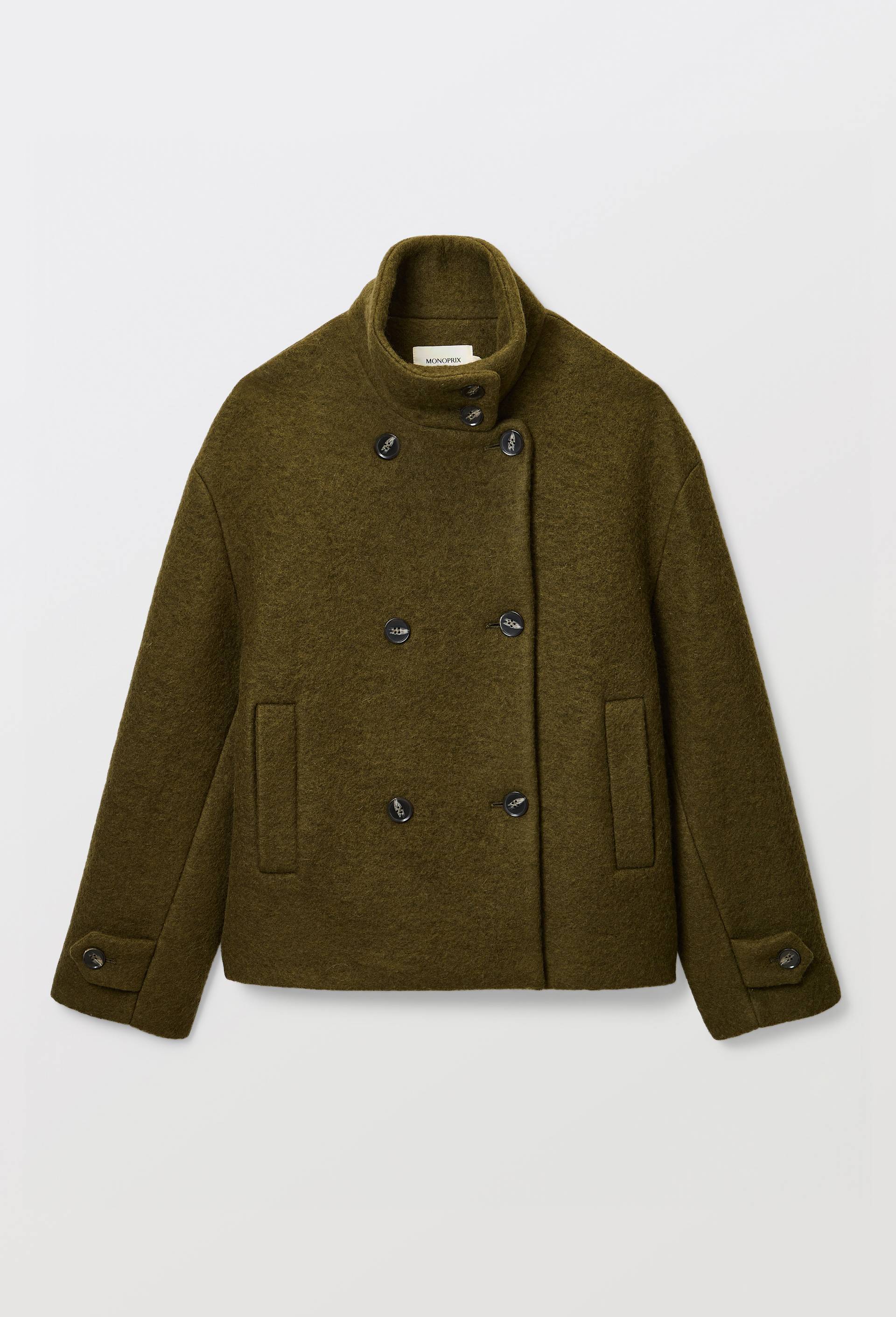Manteau court crois&eacute; contenant de la laine, Vert fonc&eacute;, large image number 2