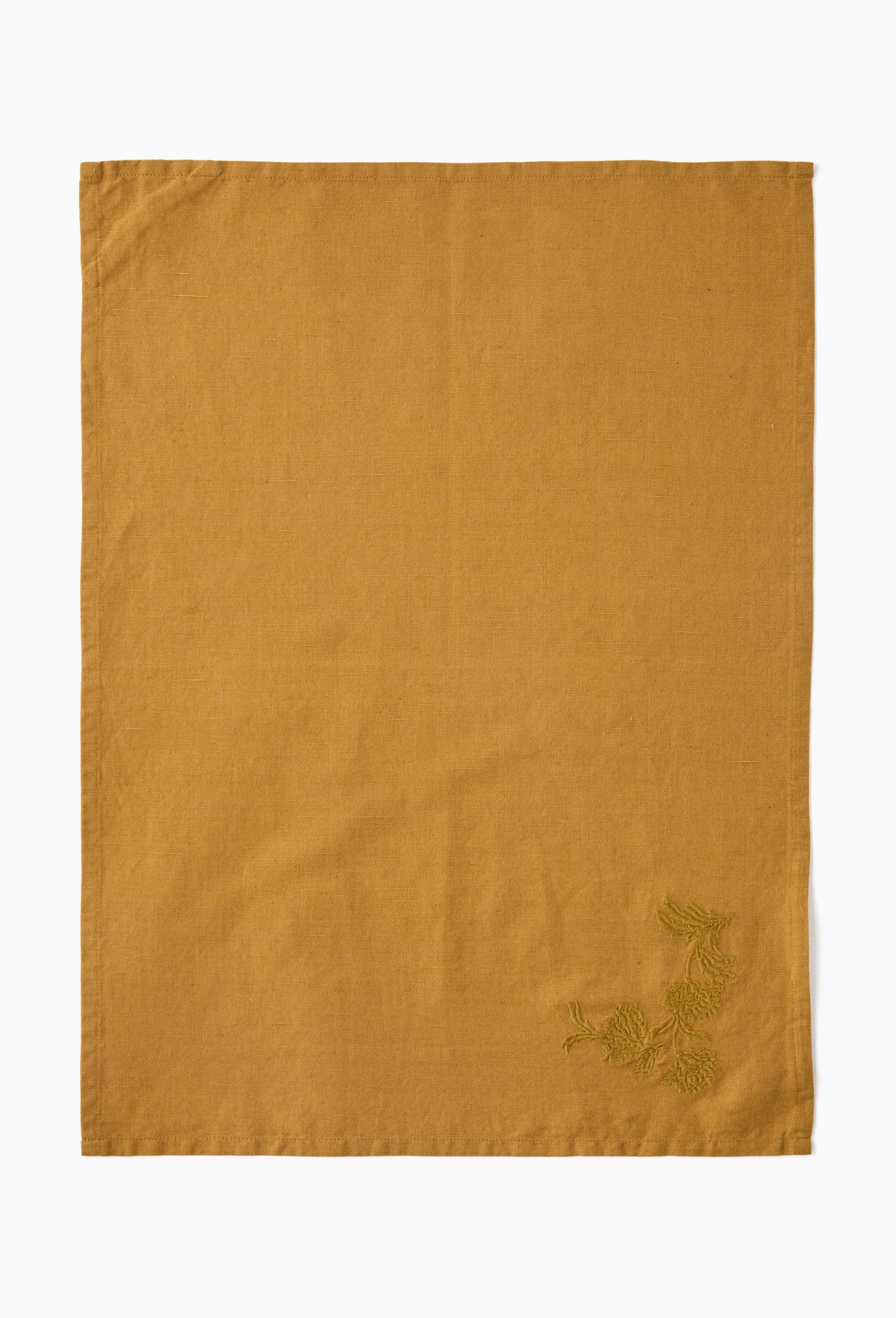 Torchon brod&eacute;, 50x70cm, coton-lin, Jaune fonc&eacute;, large image number 0.0
