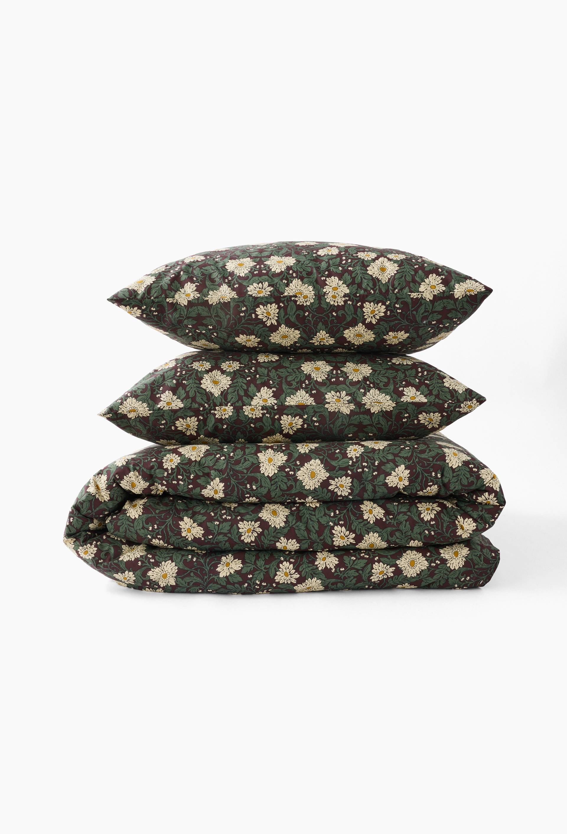 Lot housse de couette et taies d'oreillers carr&eacute;es, 220x240cm, 63x63cm, 100% coton bio 57 fils/cm2, Brun fonc&eacute;, large image number 0