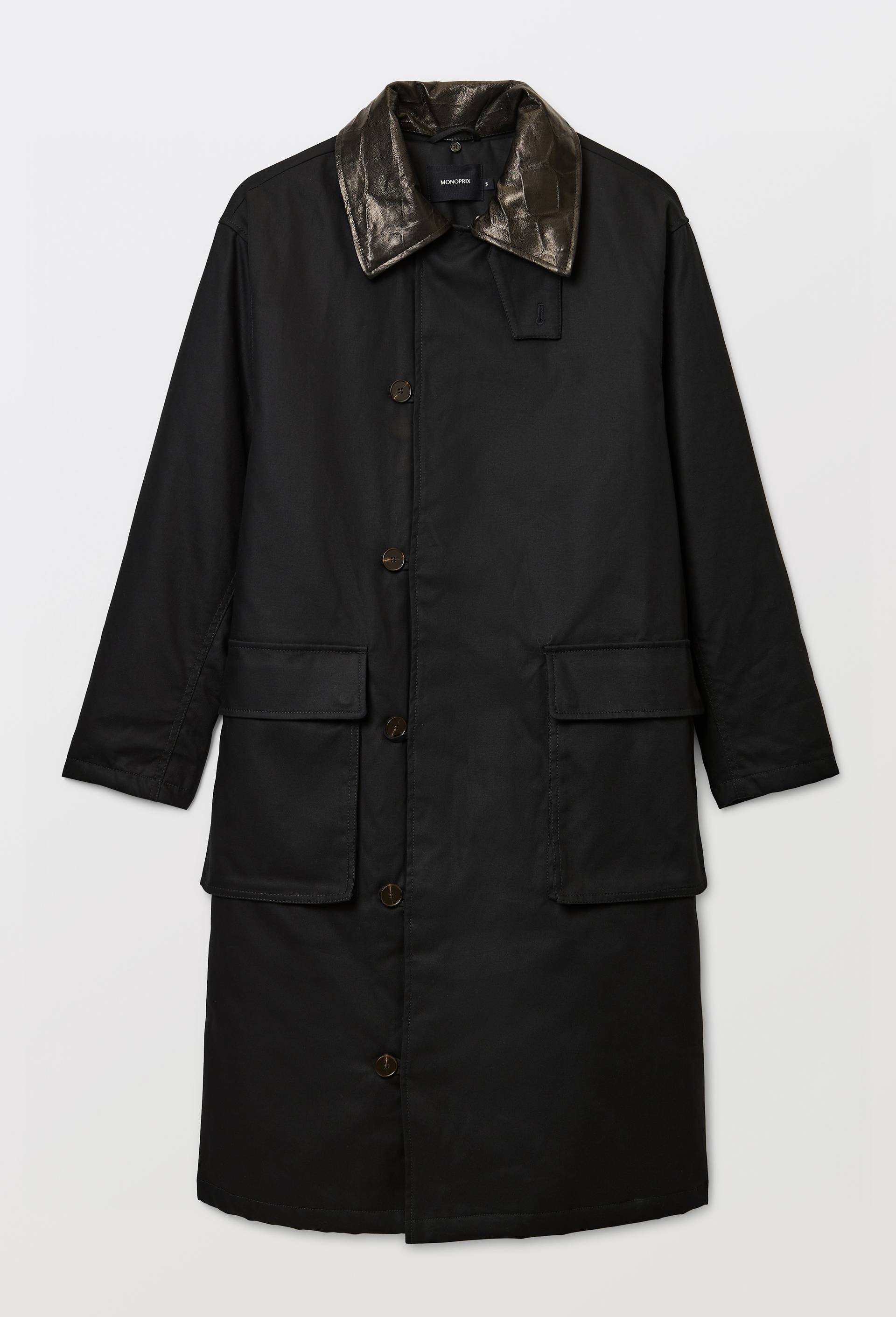 Parka matelass&eacute;e contenant du coton avec col en cuir, Noir, large image number 4