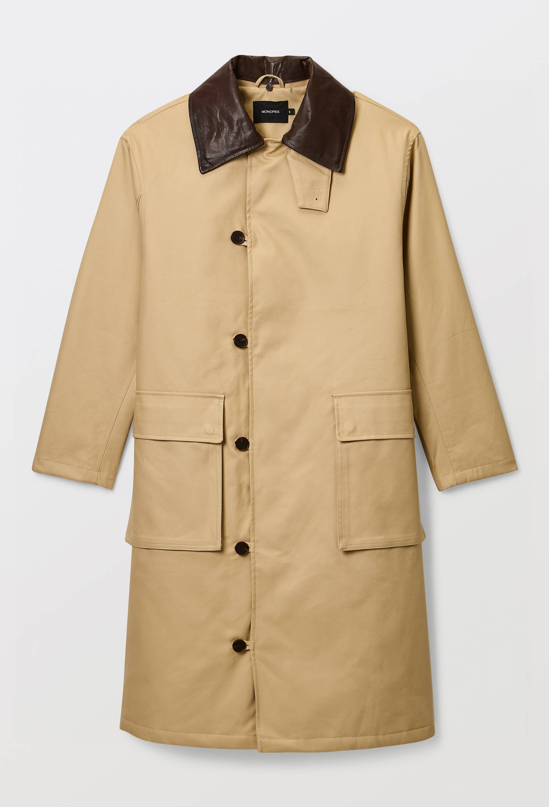 Parka matelass&eacute;e contenant du coton avec col en cuir, Beige, large image number 3