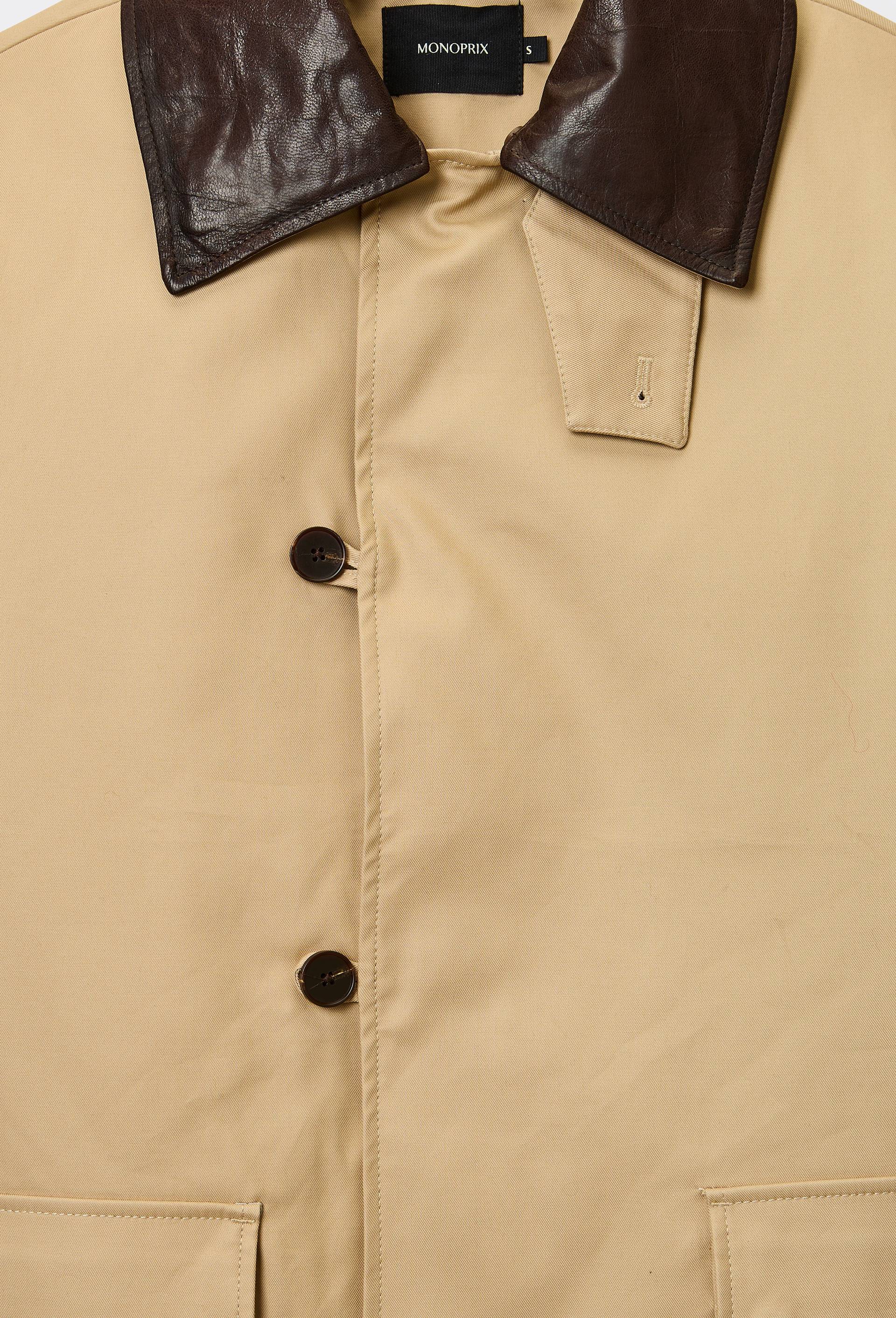 Parka matelass&eacute;e contenant du coton avec col en cuir, Beige, large image number 5.0