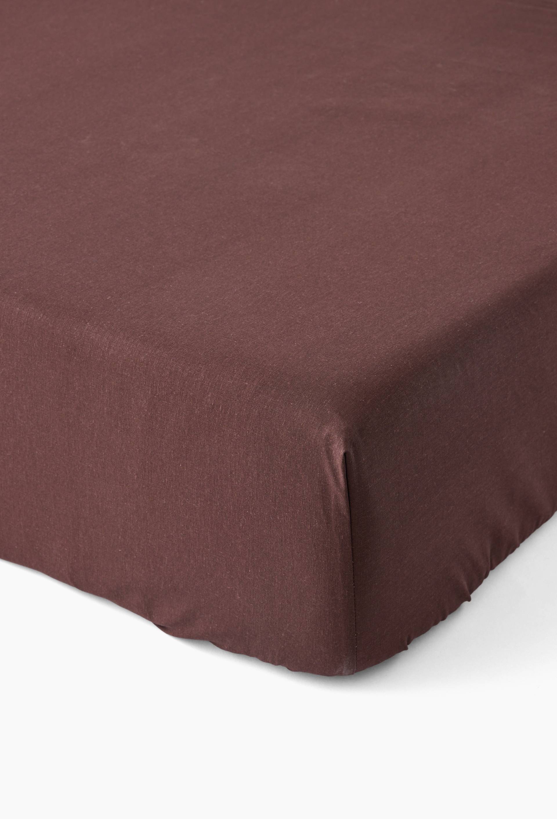 Drap housse uni, 160x200 cm, 100% coton bio, 57 fils/cm2, Brun fonc&eacute;, large image number 0.0