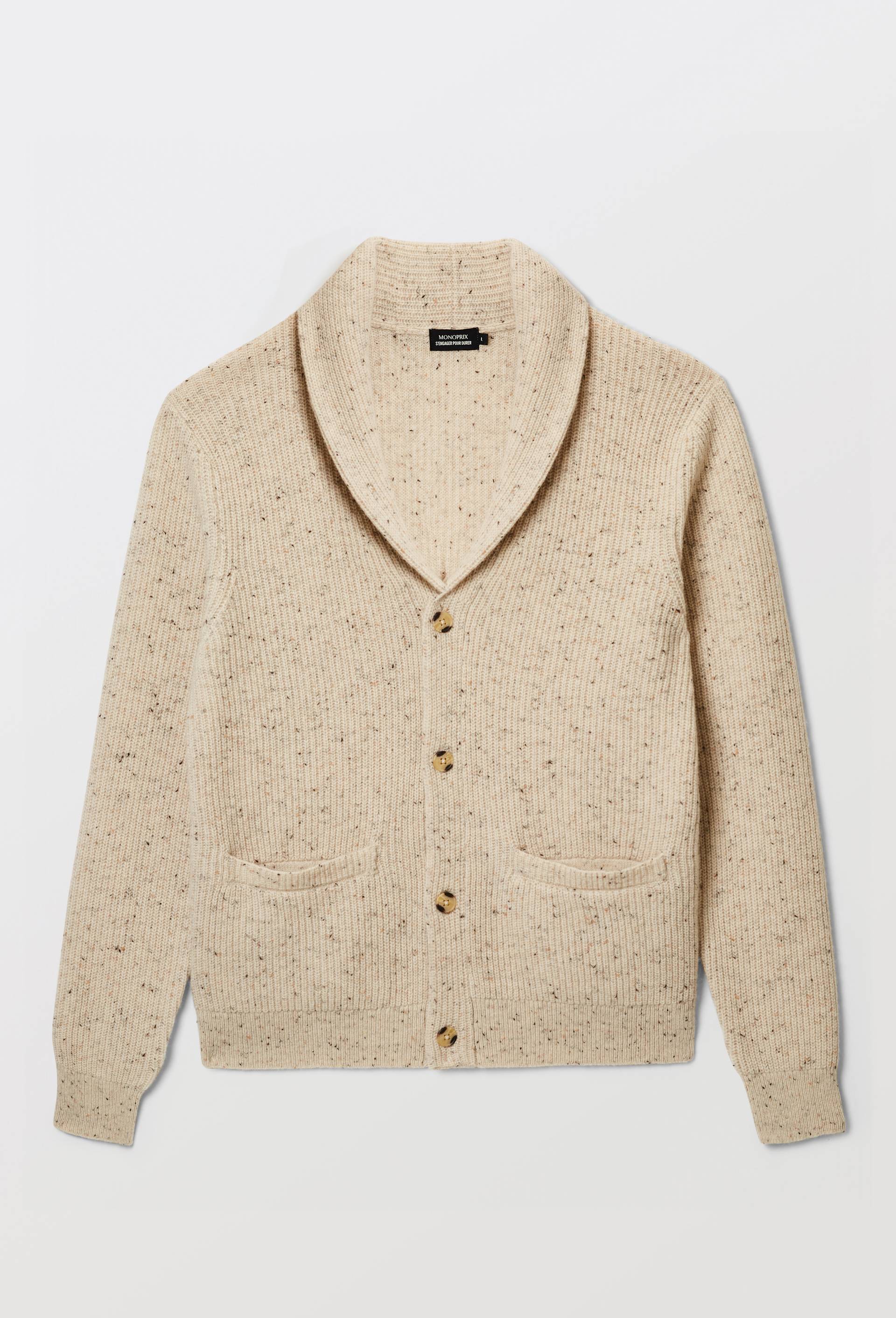 Gilet col ch&acirc;le en laine, Beige clair, large image number 2