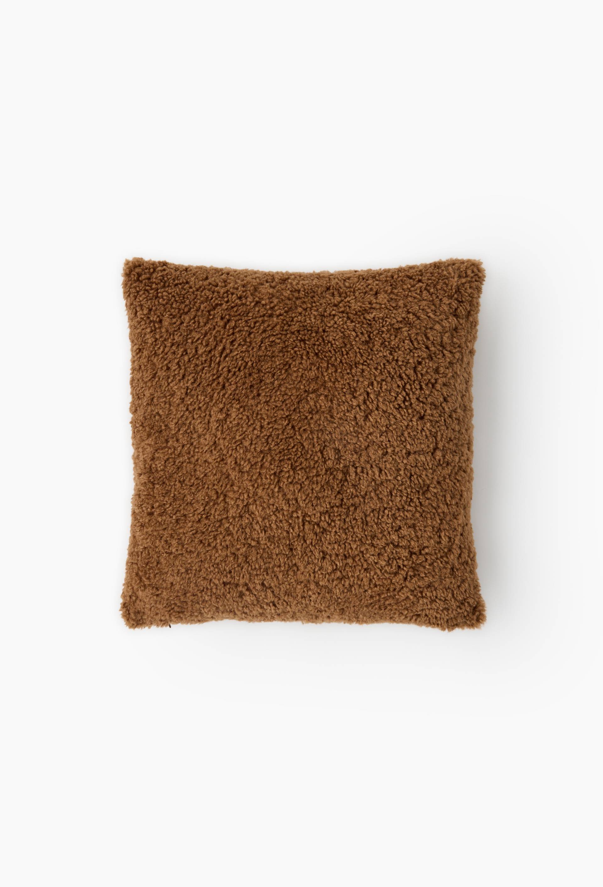 Coussin sherpa blanc, 45x45cm, 100% polyester recycl&eacute;, Brun, large image number 0.0