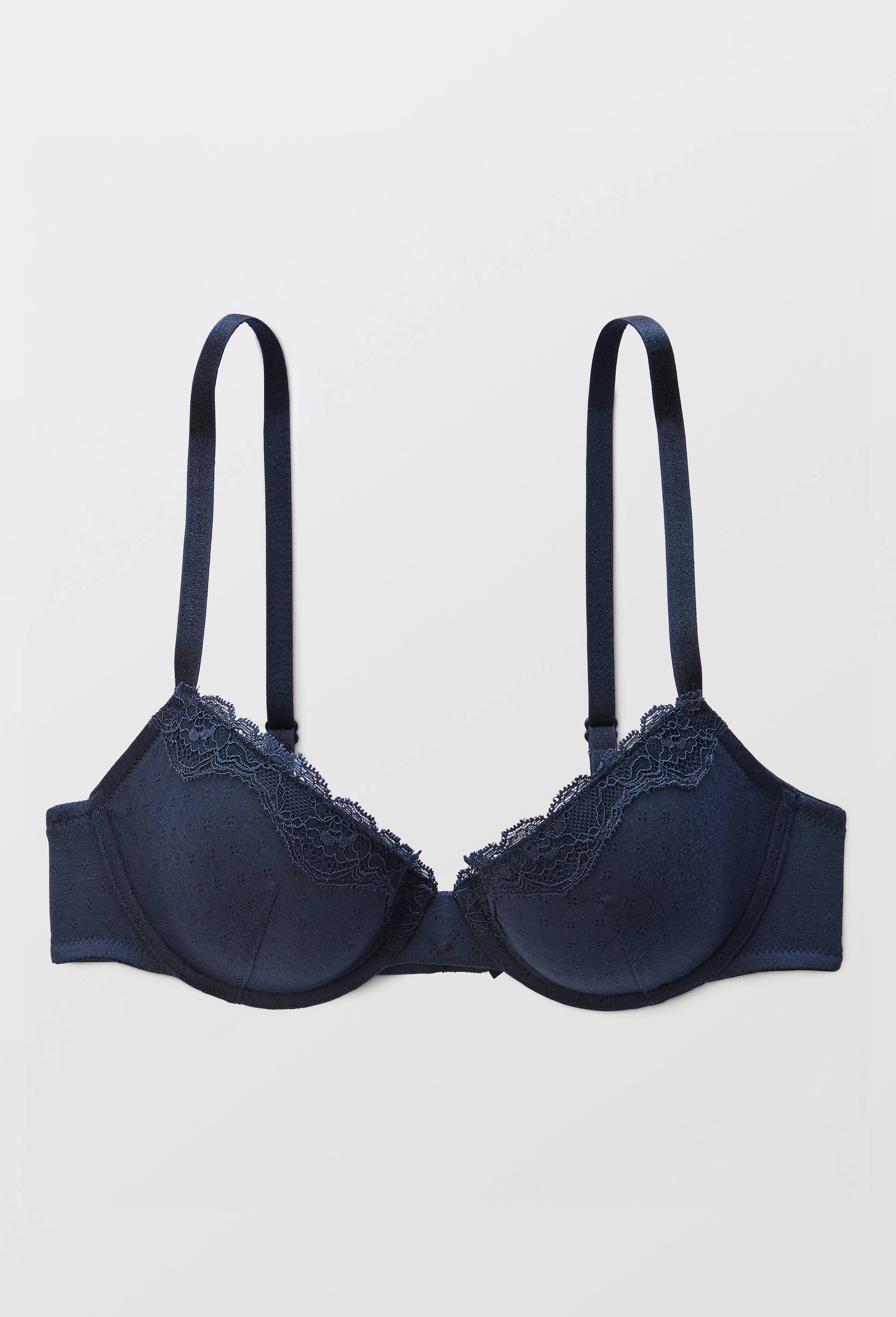 Soutien-gorge corbeille padd&eacute; MALAURY en modal et dentelle, Bleu fonc&eacute;, large image number 2