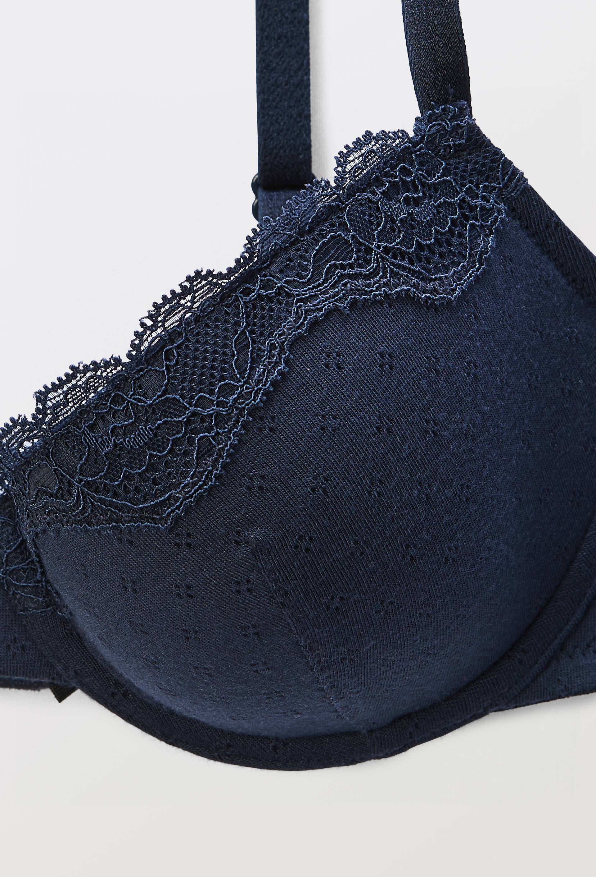 Soutien-gorge corbeille padd&eacute; MALAURY en modal et dentelle, Bleu fonc&eacute;, large image number 4.0