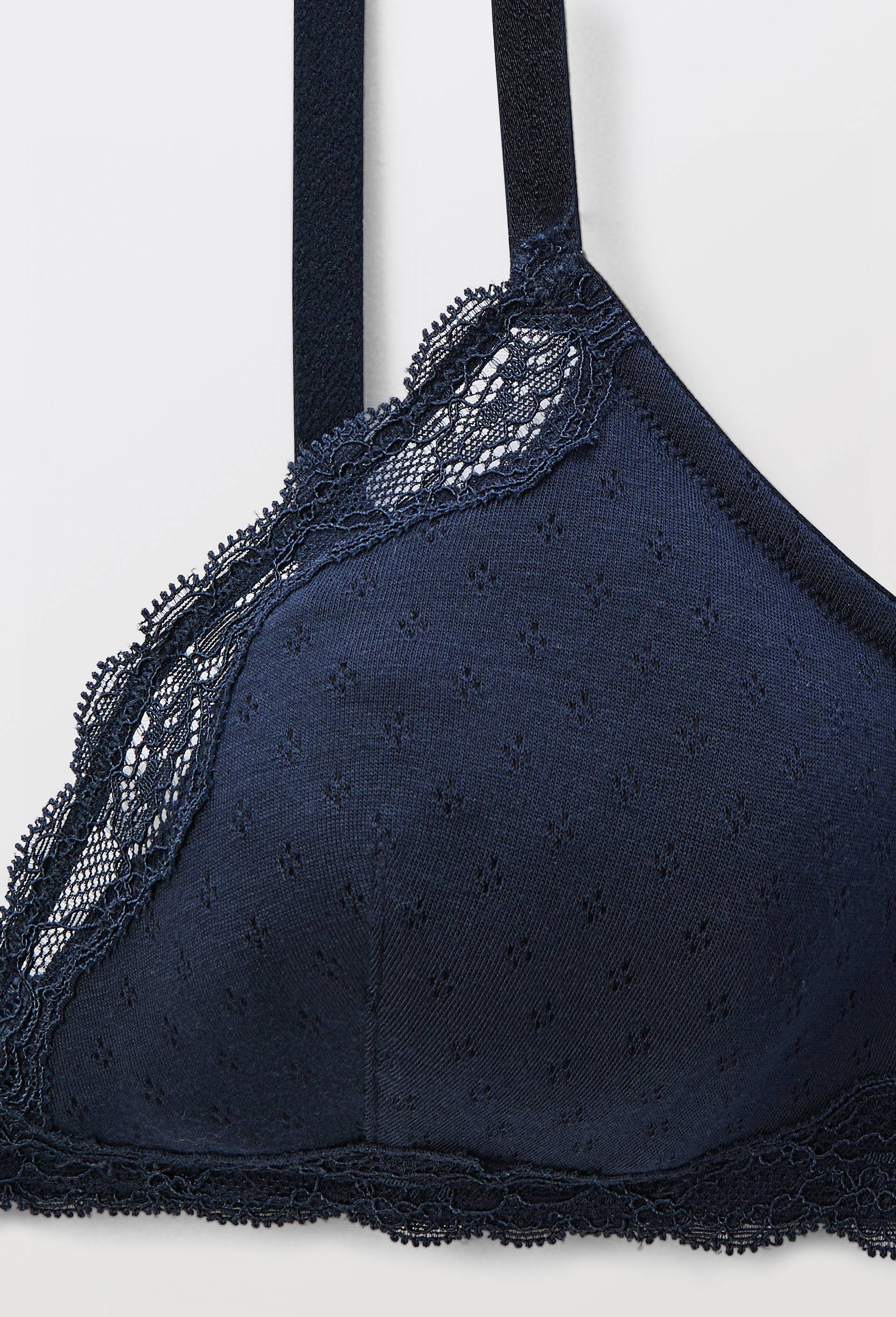Soutien-gorge triangle MALAURY en modal et dentelle, Bleu fonc&eacute;, large image number 4.0