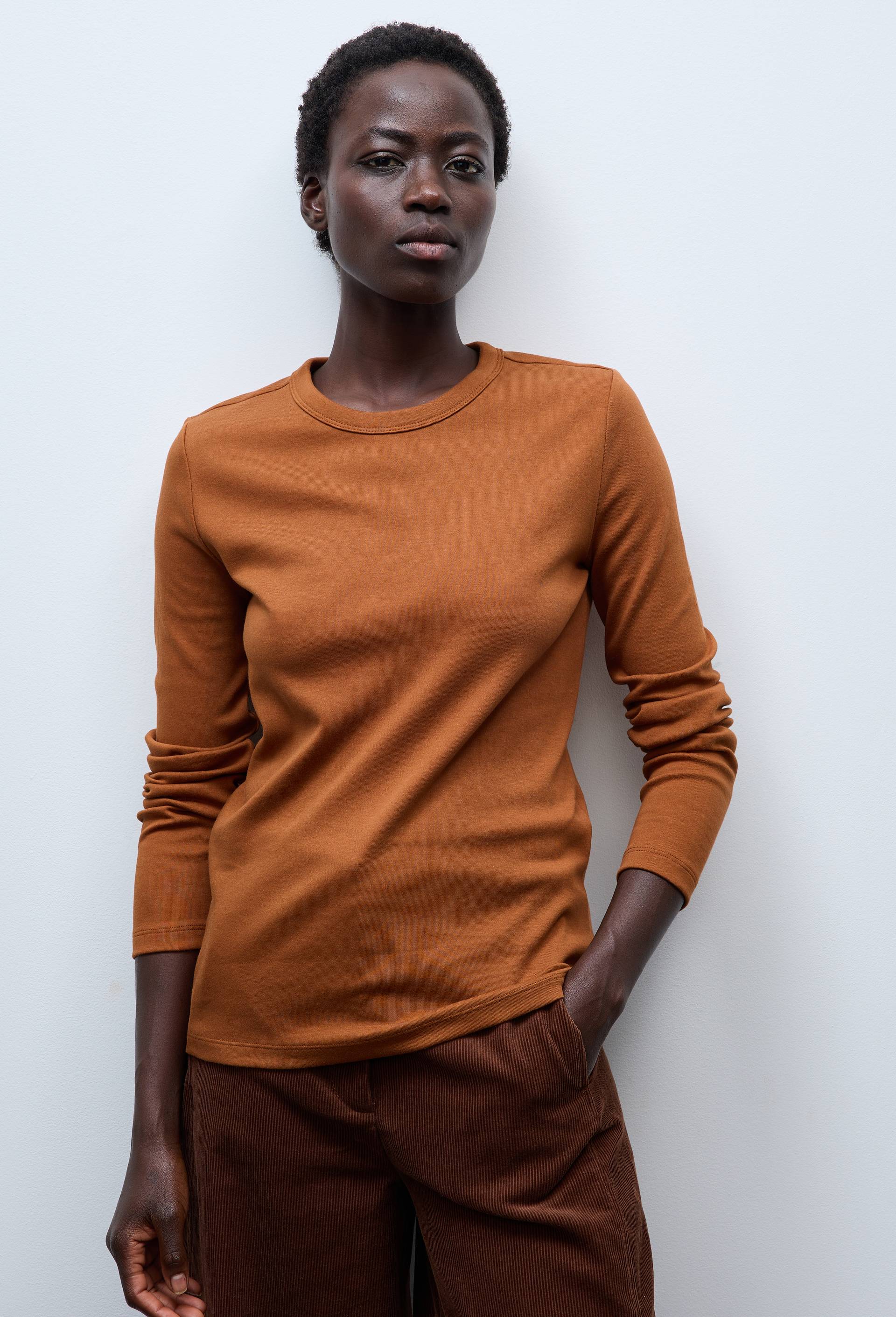 T-shirt manches longues &eacute;pais en coton BIO GOTS, Brun, swatch image