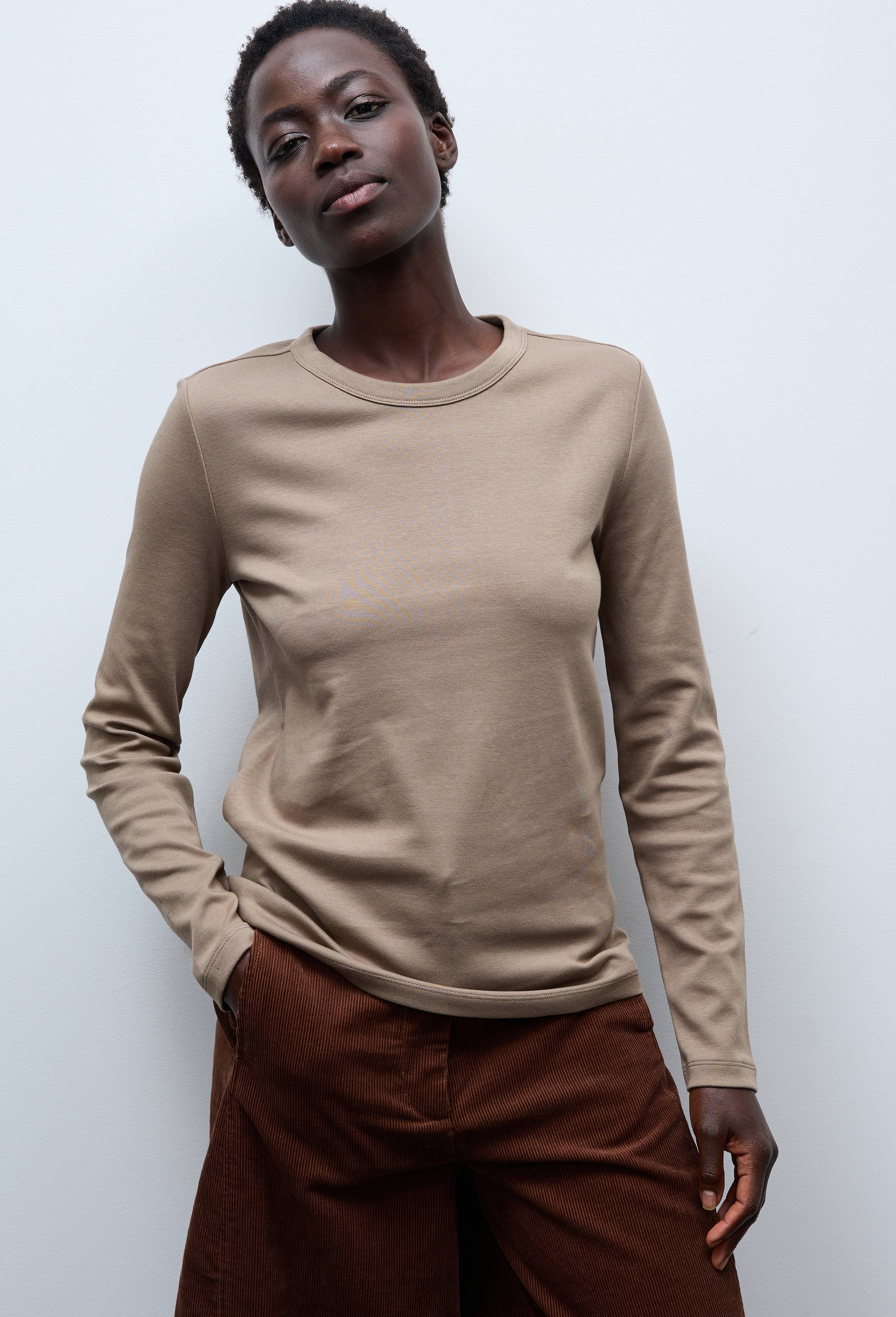 T-shirt manches longues &eacute;pais en coton BIO GOTS, Brun, swatch image