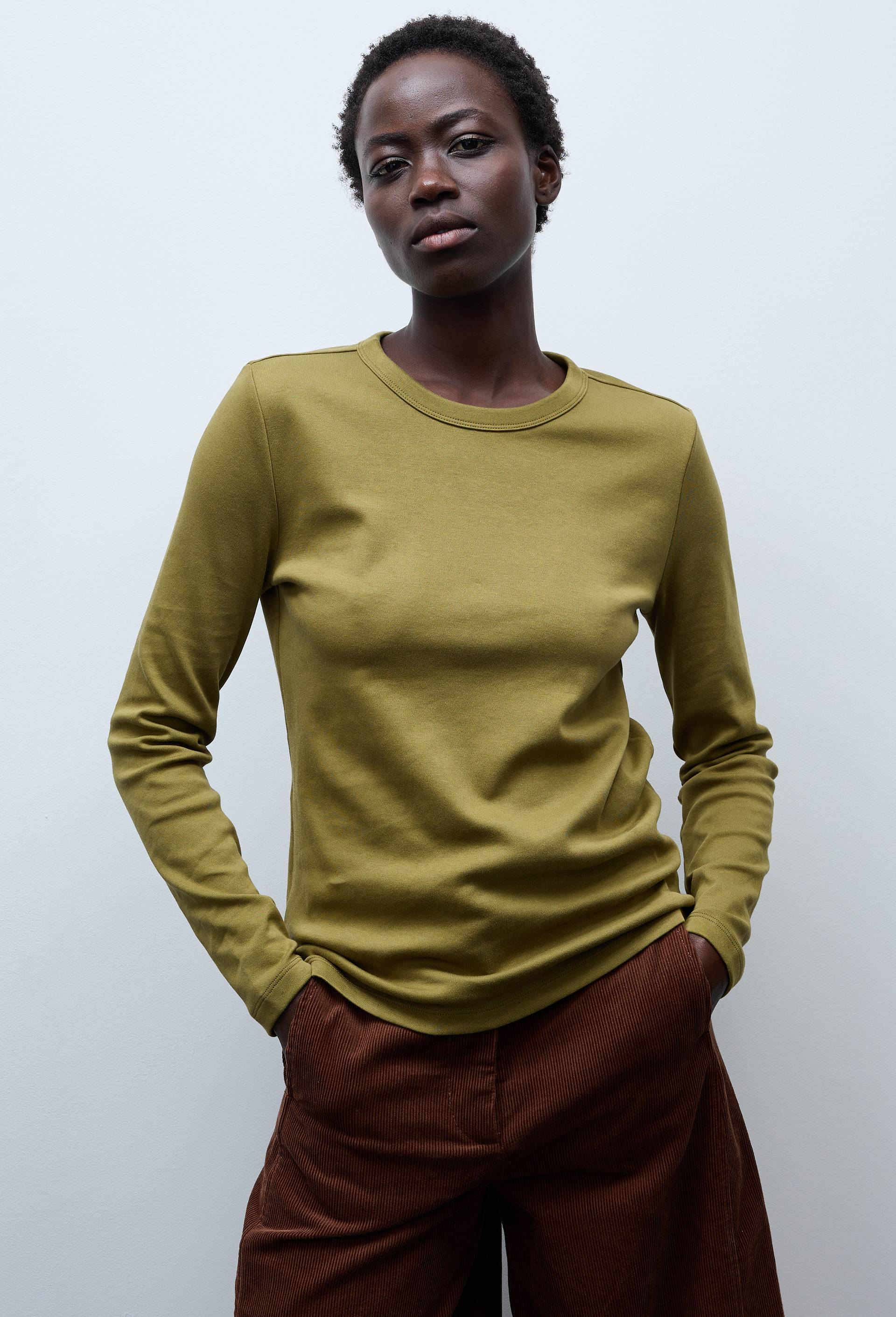T-shirt manches longues &eacute;pais en coton BIO GOTS, Vert fonc&eacute;, swatch image