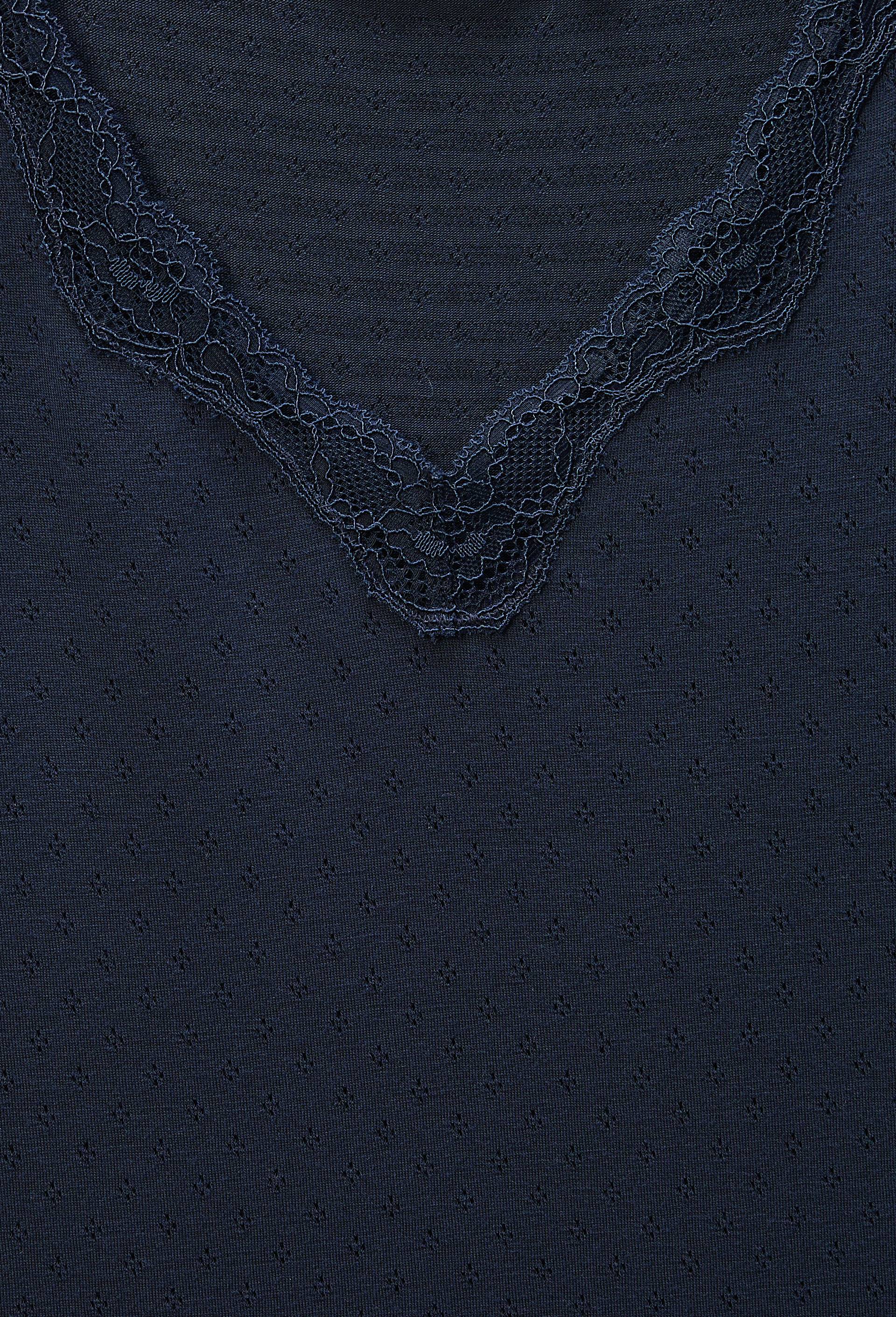 T-shirt manches longues col V MALAURY en modal et dentelle, Bleu fonc&eacute;, large image number 4