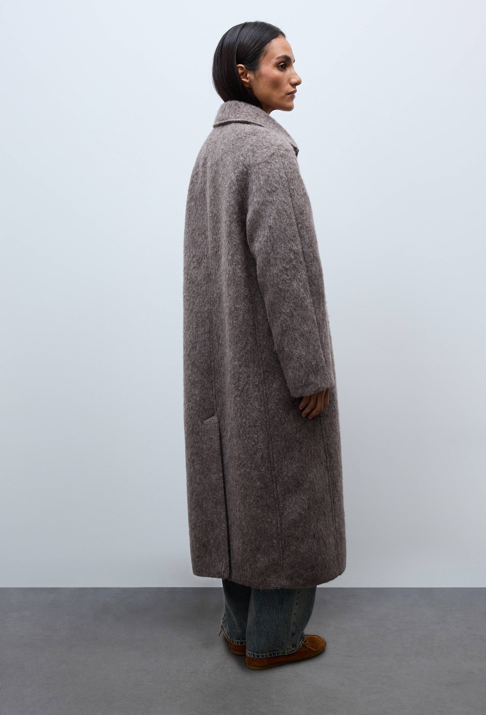 Manteau uni double boutonnage contenant de la laine, Brun, large image number 2.0