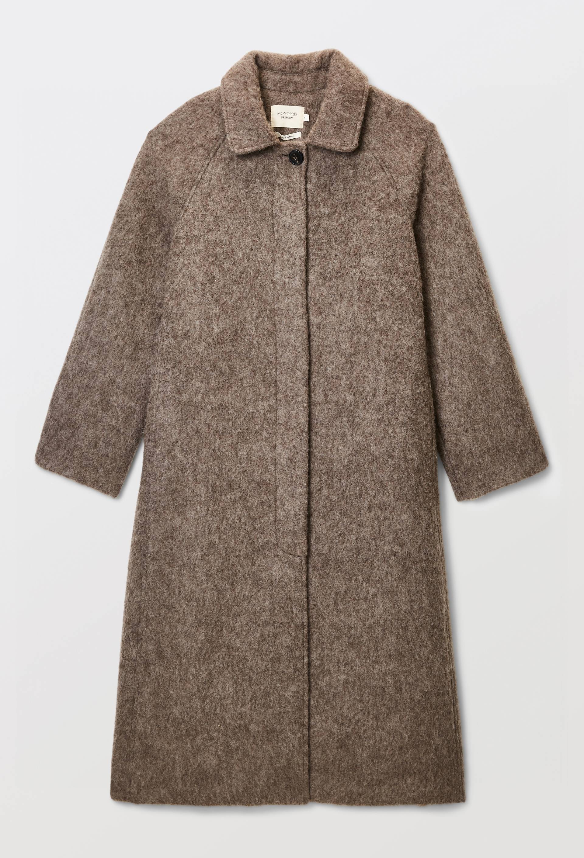 Manteau uni double boutonnage contenant de la laine, Brun, large image number 3