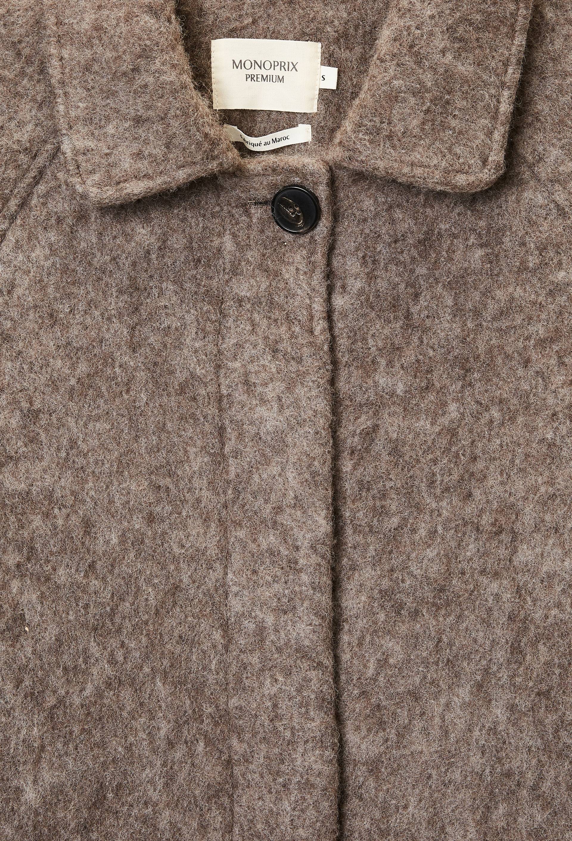Manteau uni double boutonnage contenant de la laine, Brun, large image number 5.0