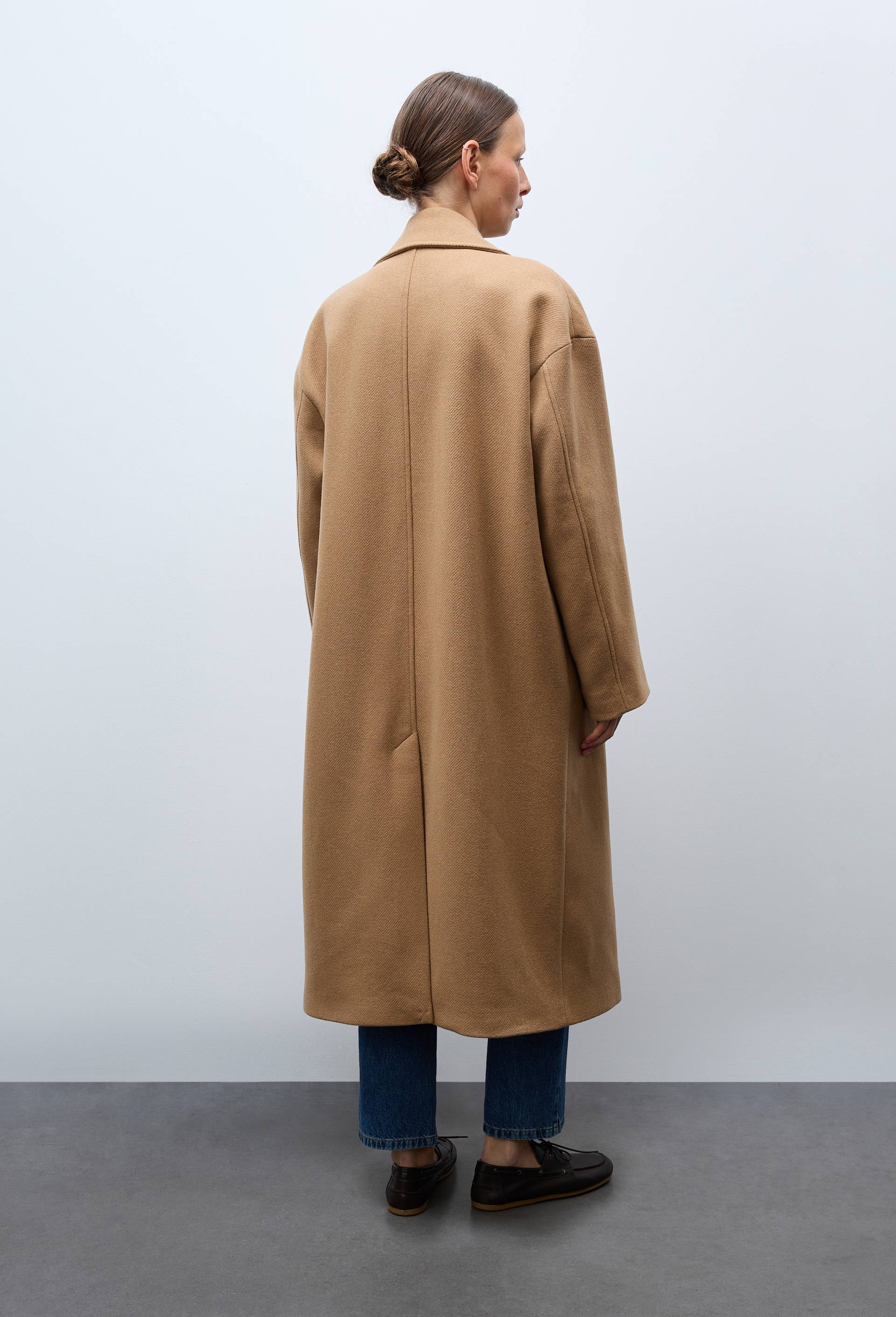 Manteau uni double boutonnage contenant de la laine, Beige, large image number 1.0