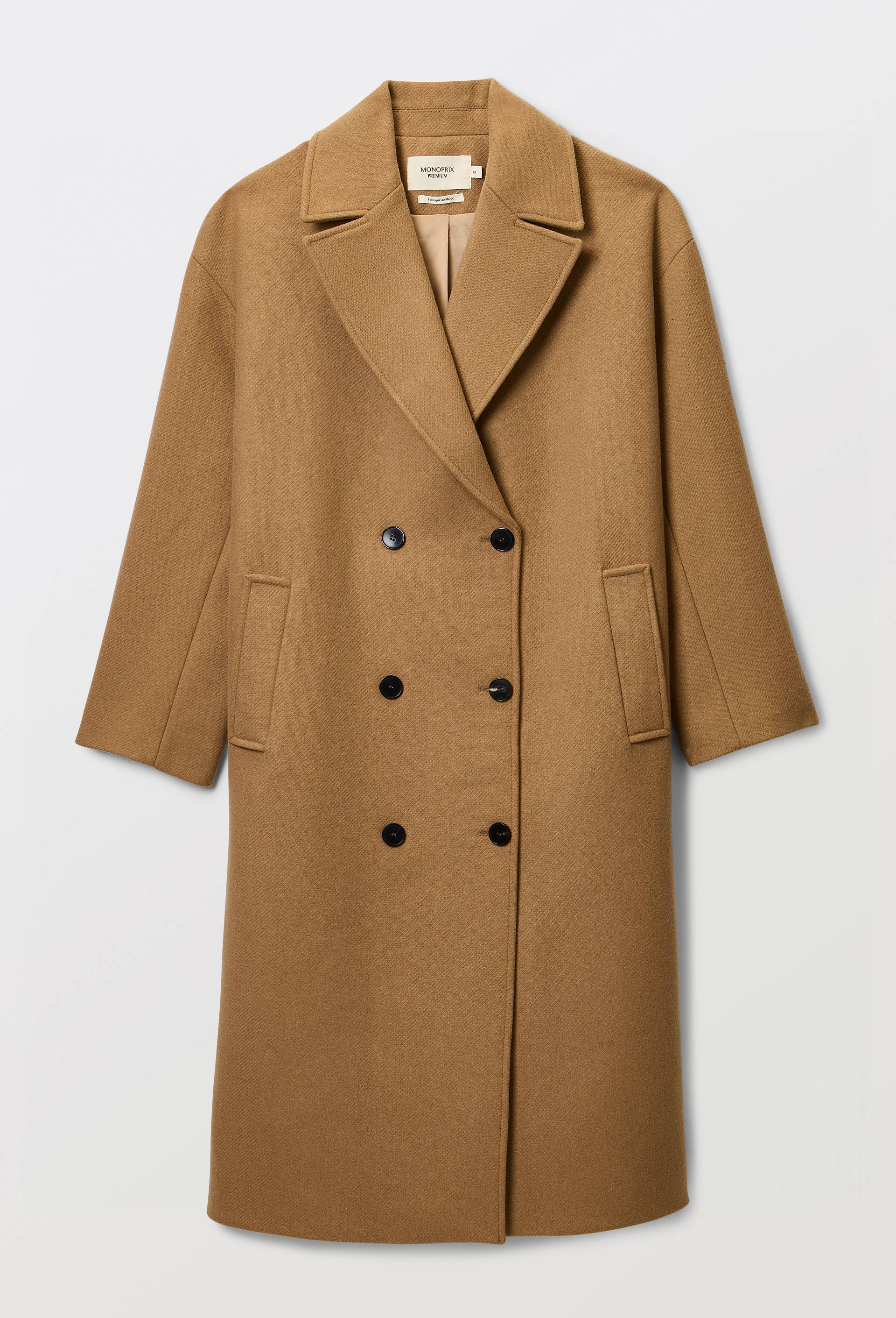 Manteau uni double boutonnage contenant de la laine, Beige, large image number 2.0