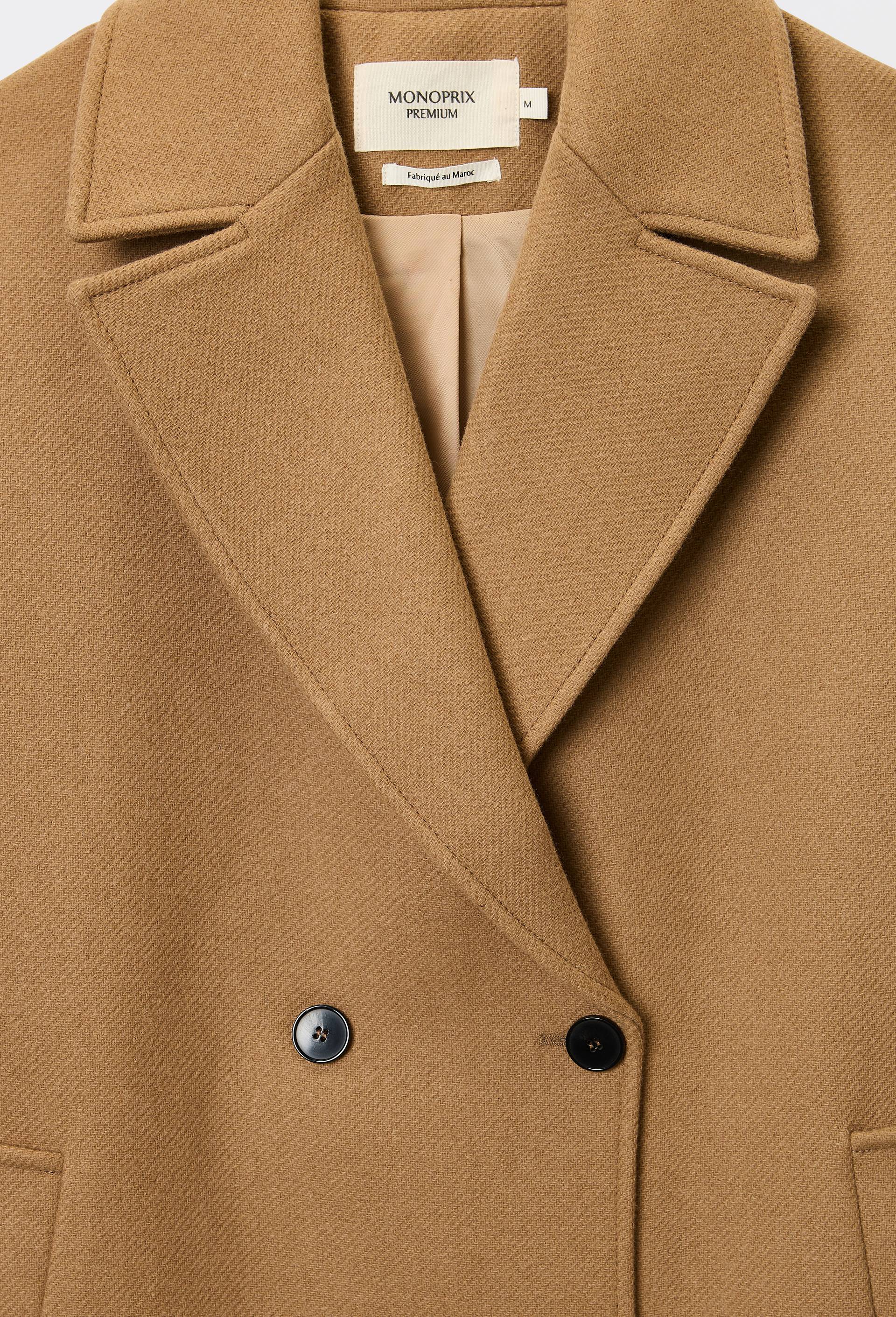 Manteau uni double boutonnage contenant de la laine, Beige, large image number 4
