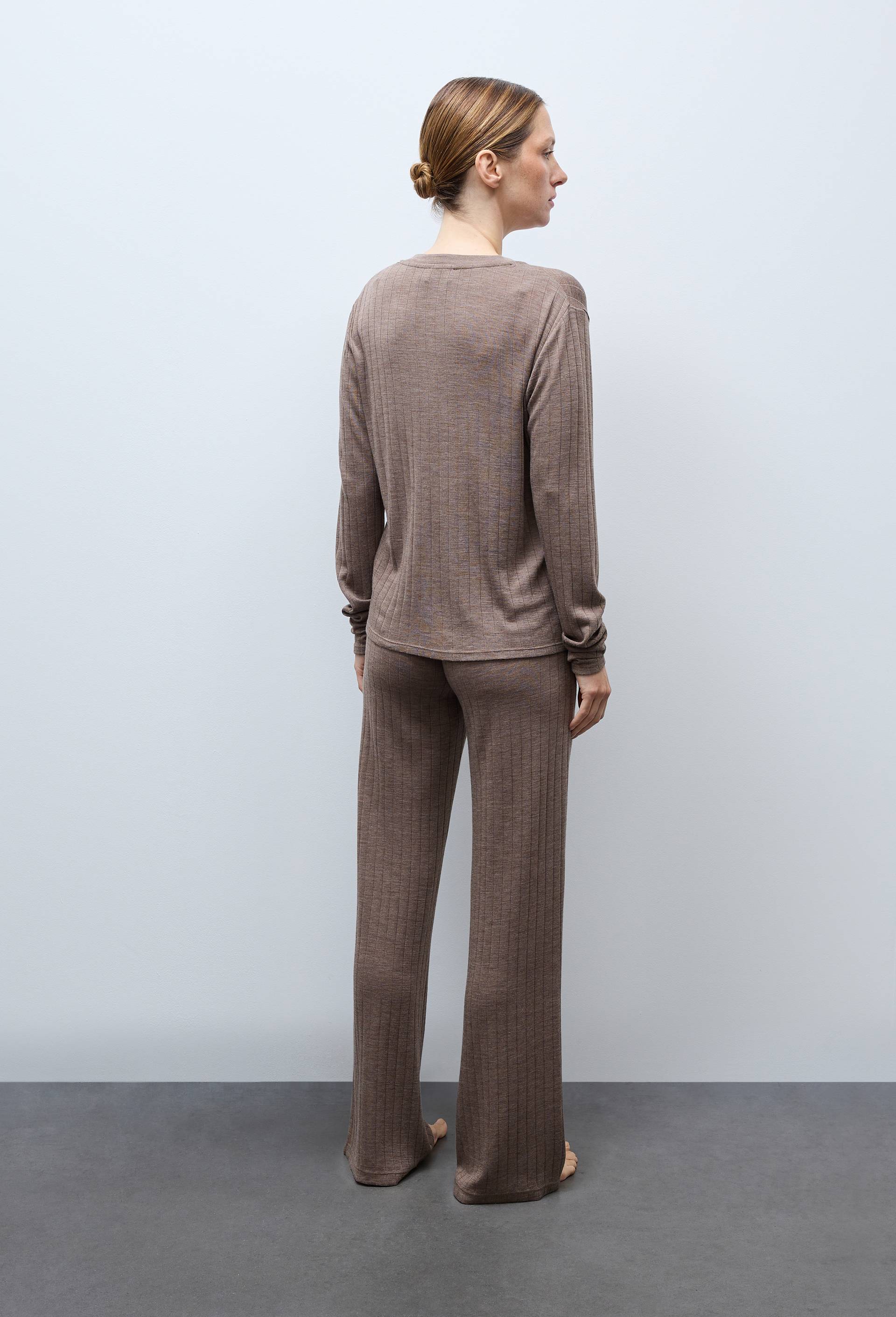 Pantalon uni en laine et soie, Beige, large image number 1