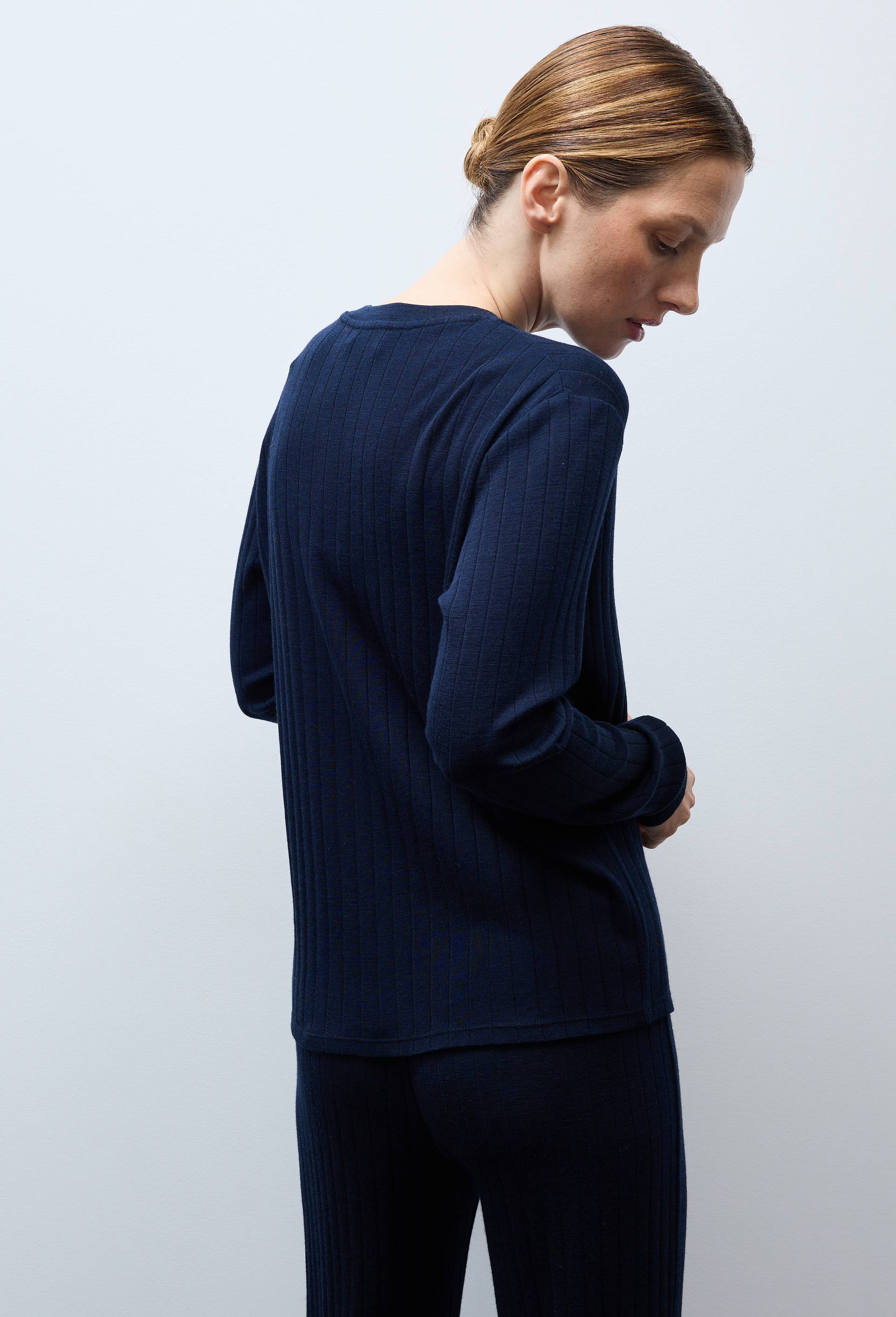Cardigan uni en laine et soie, Bleu fonc&eacute;, large image number 1.0
