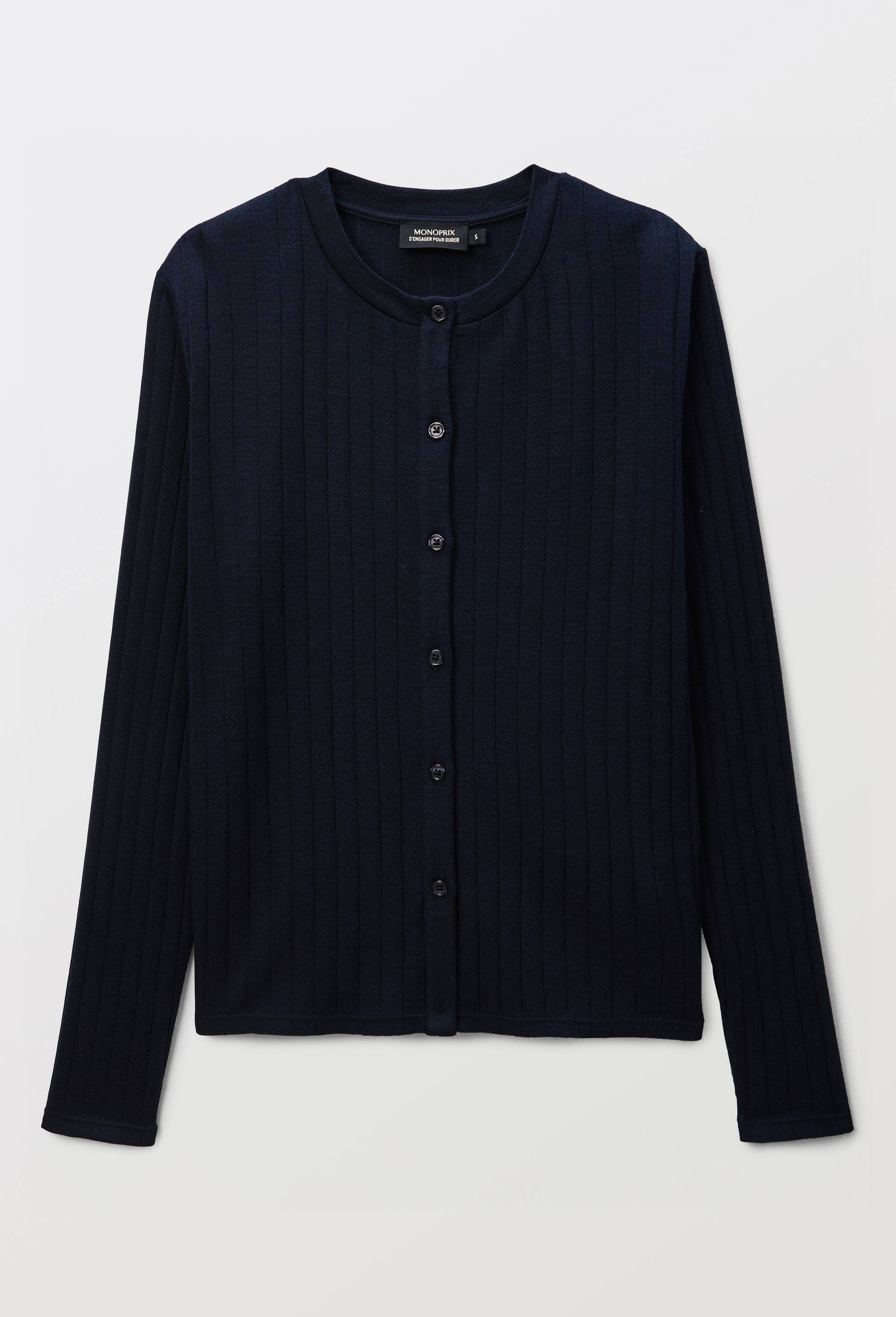 Cardigan uni en laine et soie, Bleu fonc&eacute;, large image number 2.0