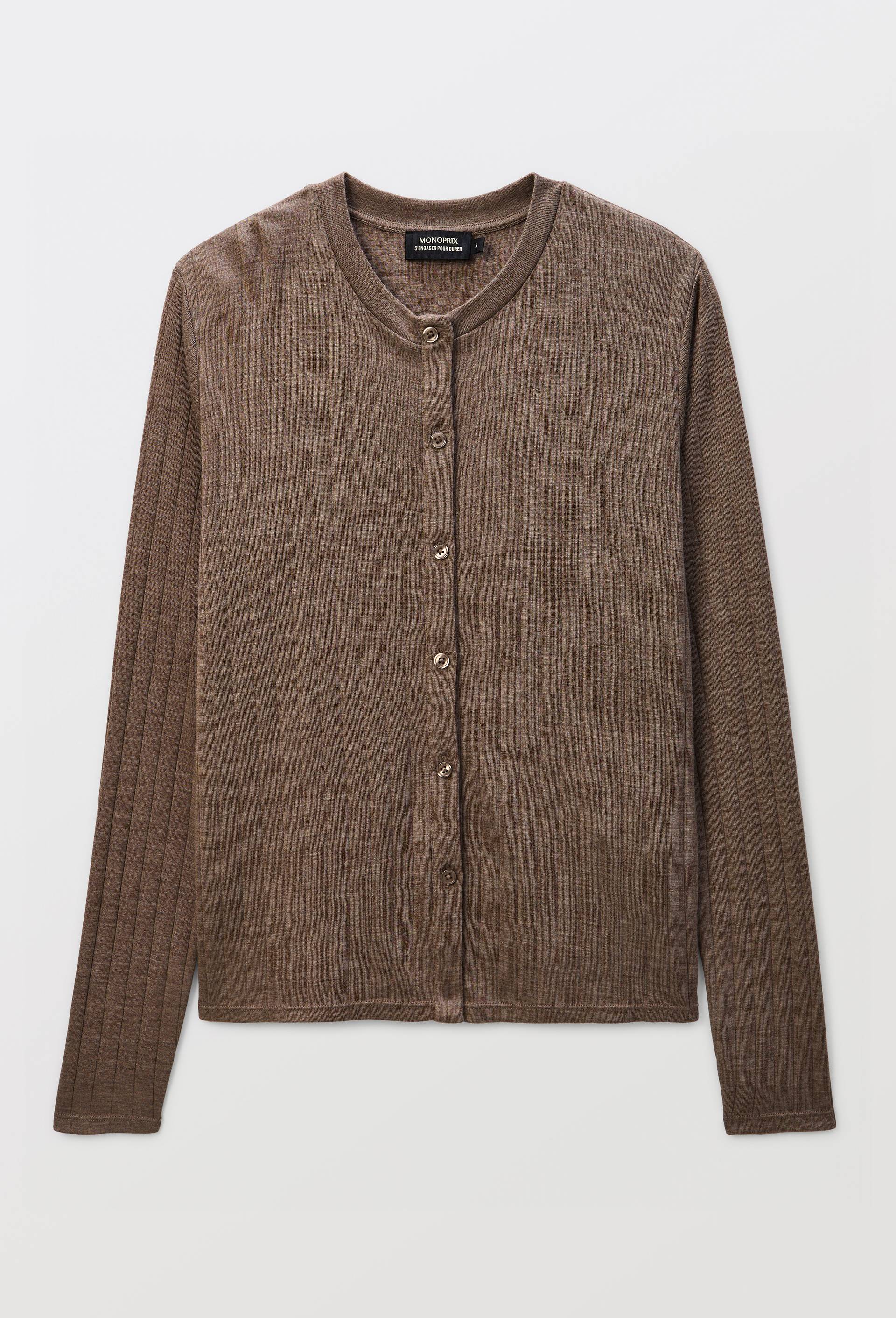 Cardigan uni en laine et soie, Beige, large image number 2.0